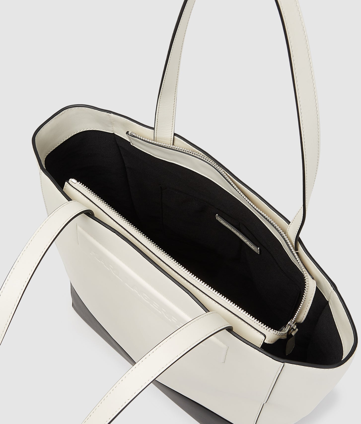 KarlLagerfeld Ikon K Medium Leather Tote Bag White/Black