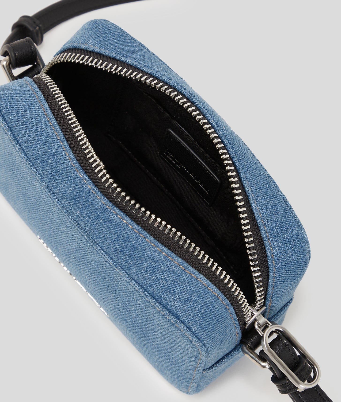 KarlLagerfeld Metal Logo Denim Camera Bag Bright Blue Marble