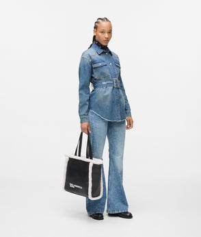 KarlLagerfeld Faux-Shearling Tote Bag Black/White
