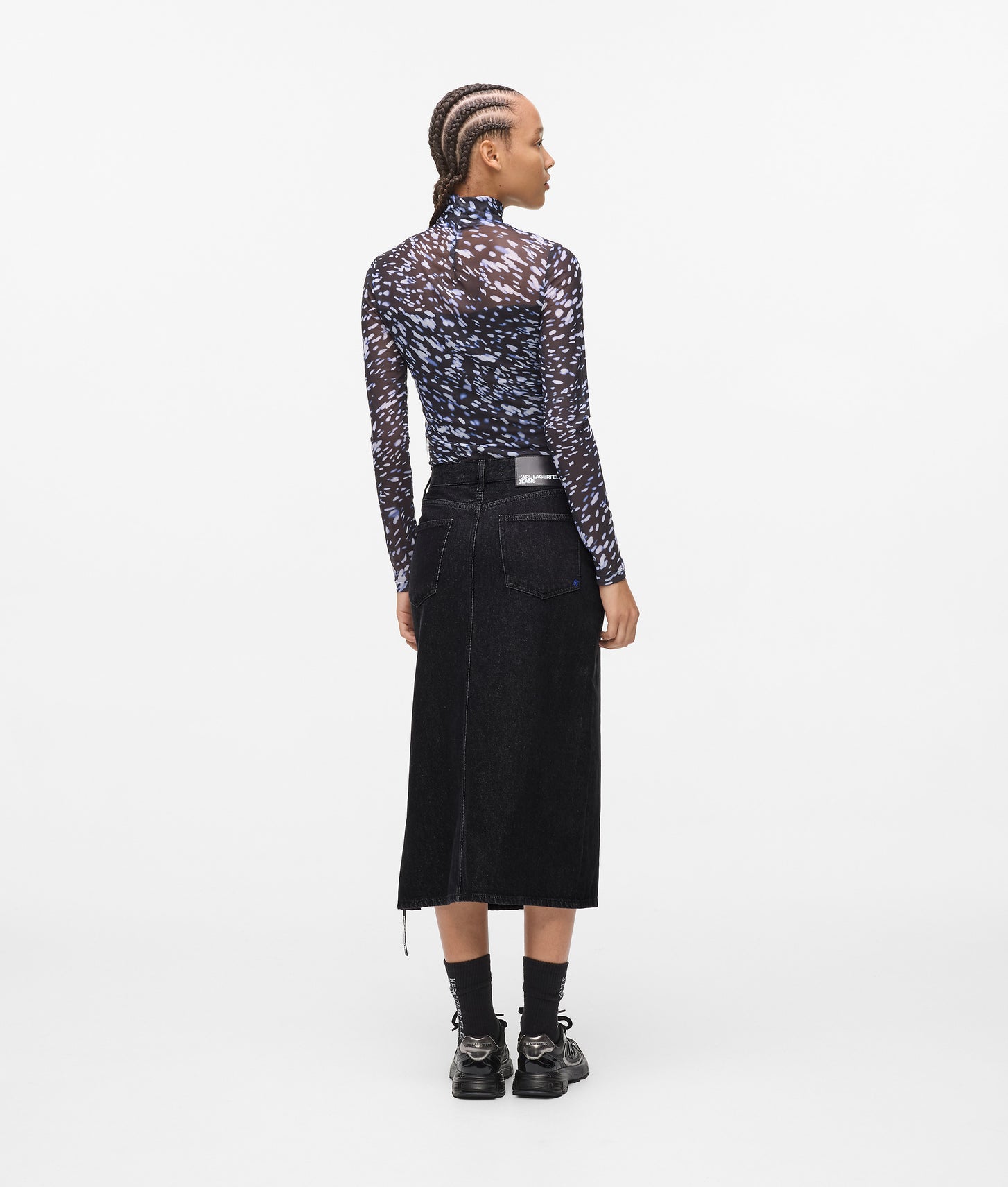Karl Lagerfeld Lace-Up Midi Denim Skirt Stone Washed Black