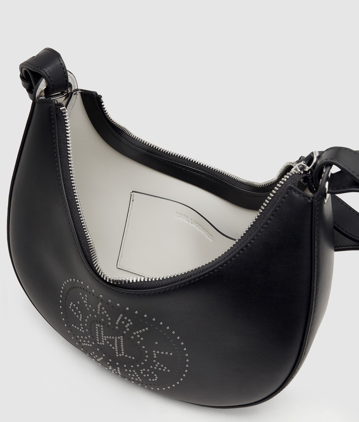 KarlLagerfeld Kcircle Studded Moon Shoulder Bag Black