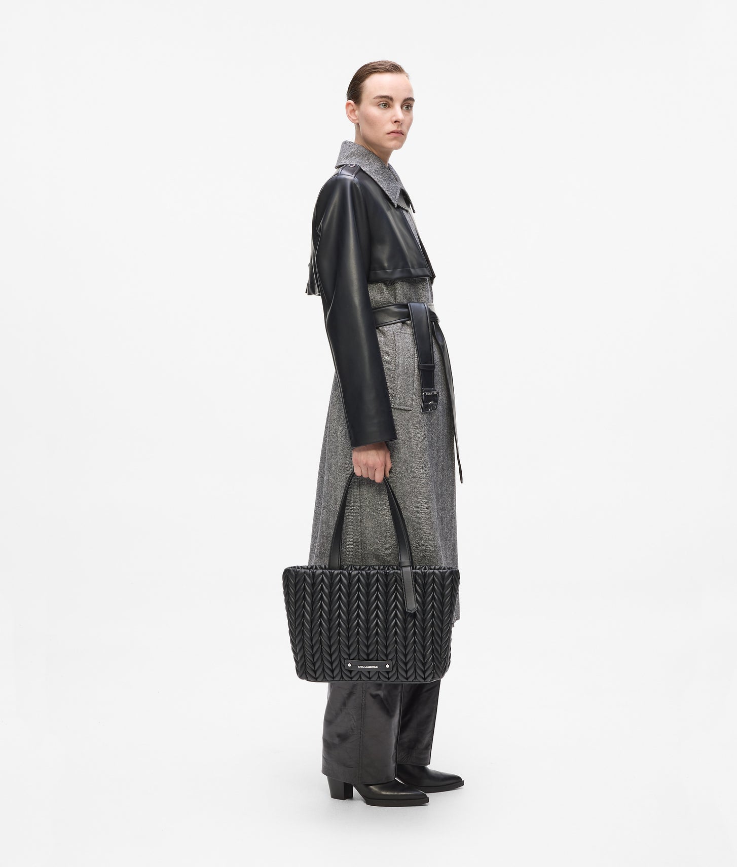 KarlLagerfeld Kweave Medium Tote Bag Black-Nickel