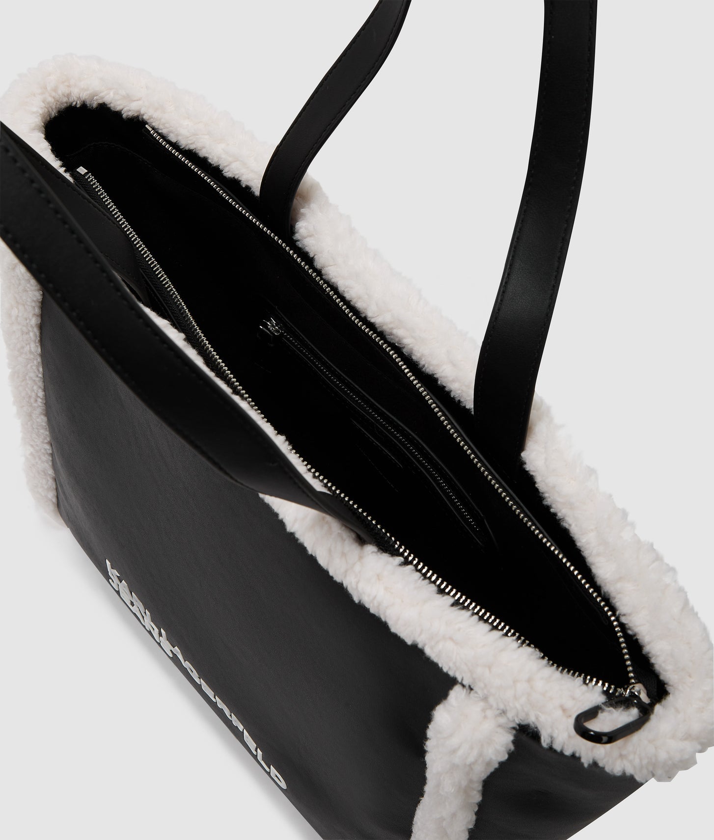 KarlLagerfeld Faux-Shearling Tote Bag Black/White