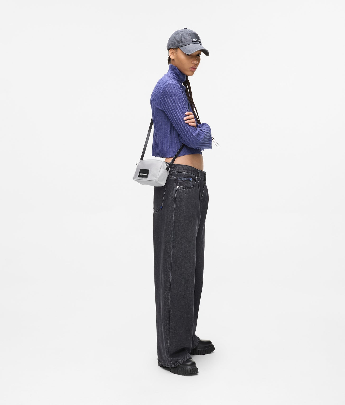 KarlLagerfeld Metallic Nylon Camera Bag Silver