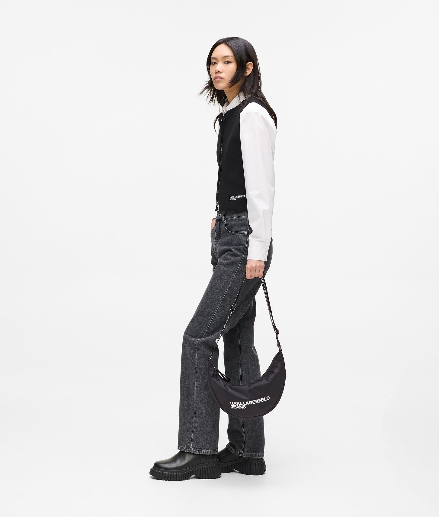 KarlLagerfeld Logo Nylon Sling Bag Black