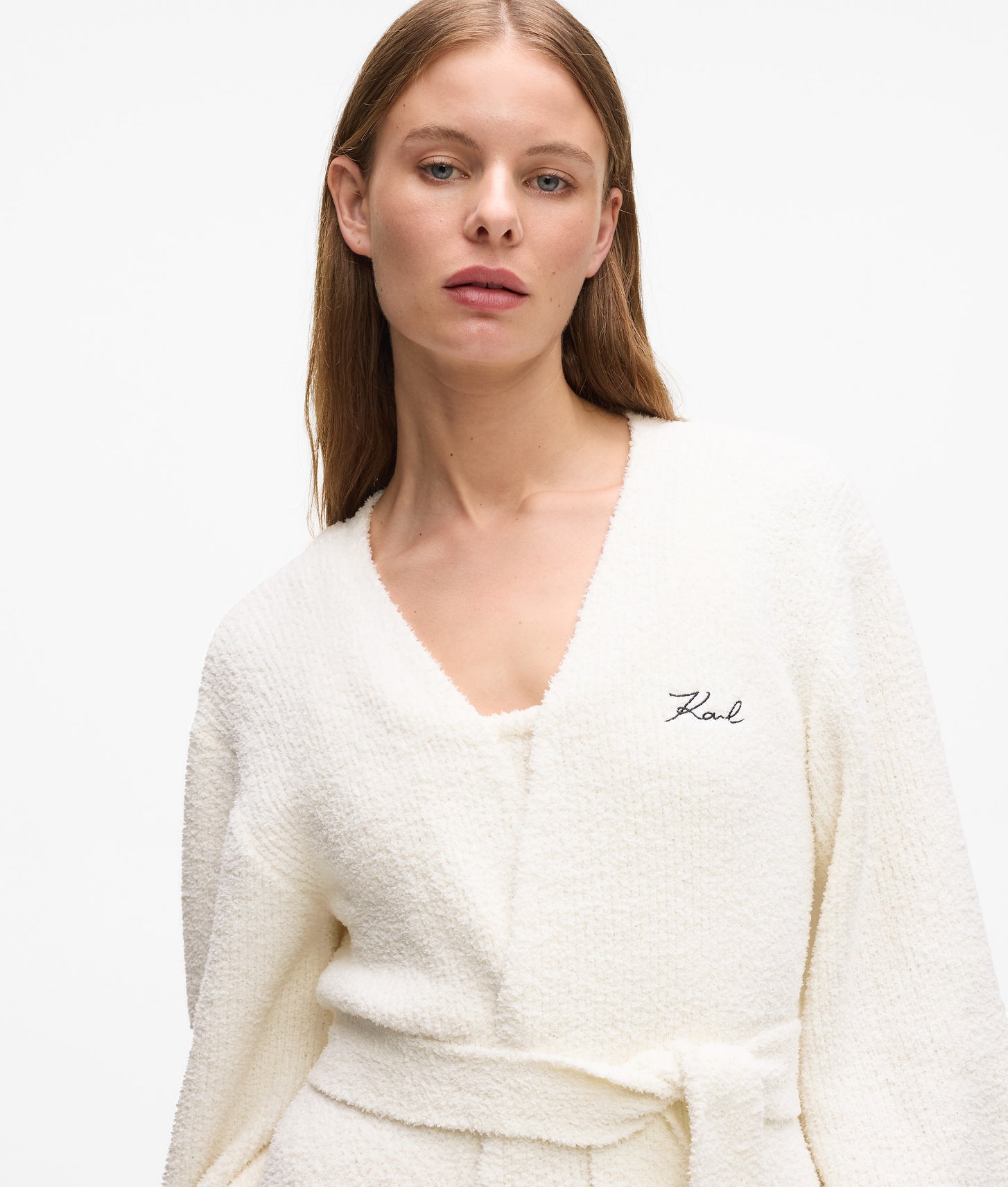 Karl Lagerfeld Signature Fleece Lounge Cardigan Cannoli Cream