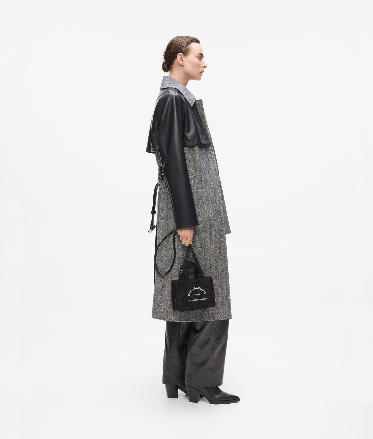 KarlLagerfeld Rue St-Guillaume Mini Shearling Tote Bag Black
