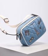 KarlLagerfeld Maybelle denim crossbody with paris pins light denim