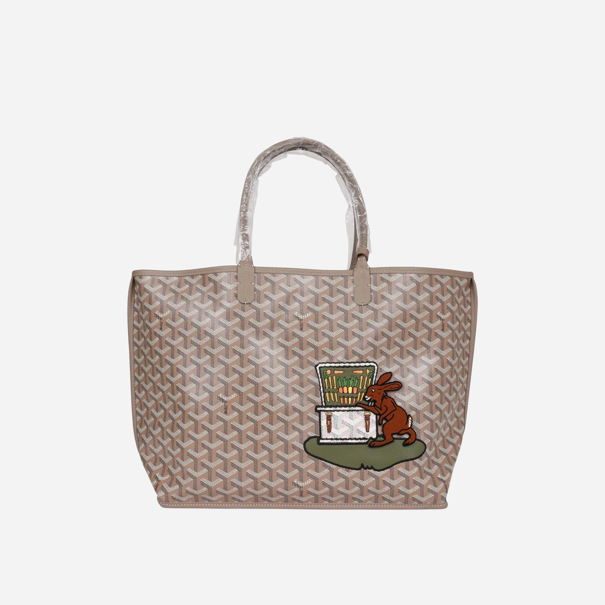 Goyard Goyardine Greige Anjou PM Embroidered Bunny Khaki Bag Palladium Hardware