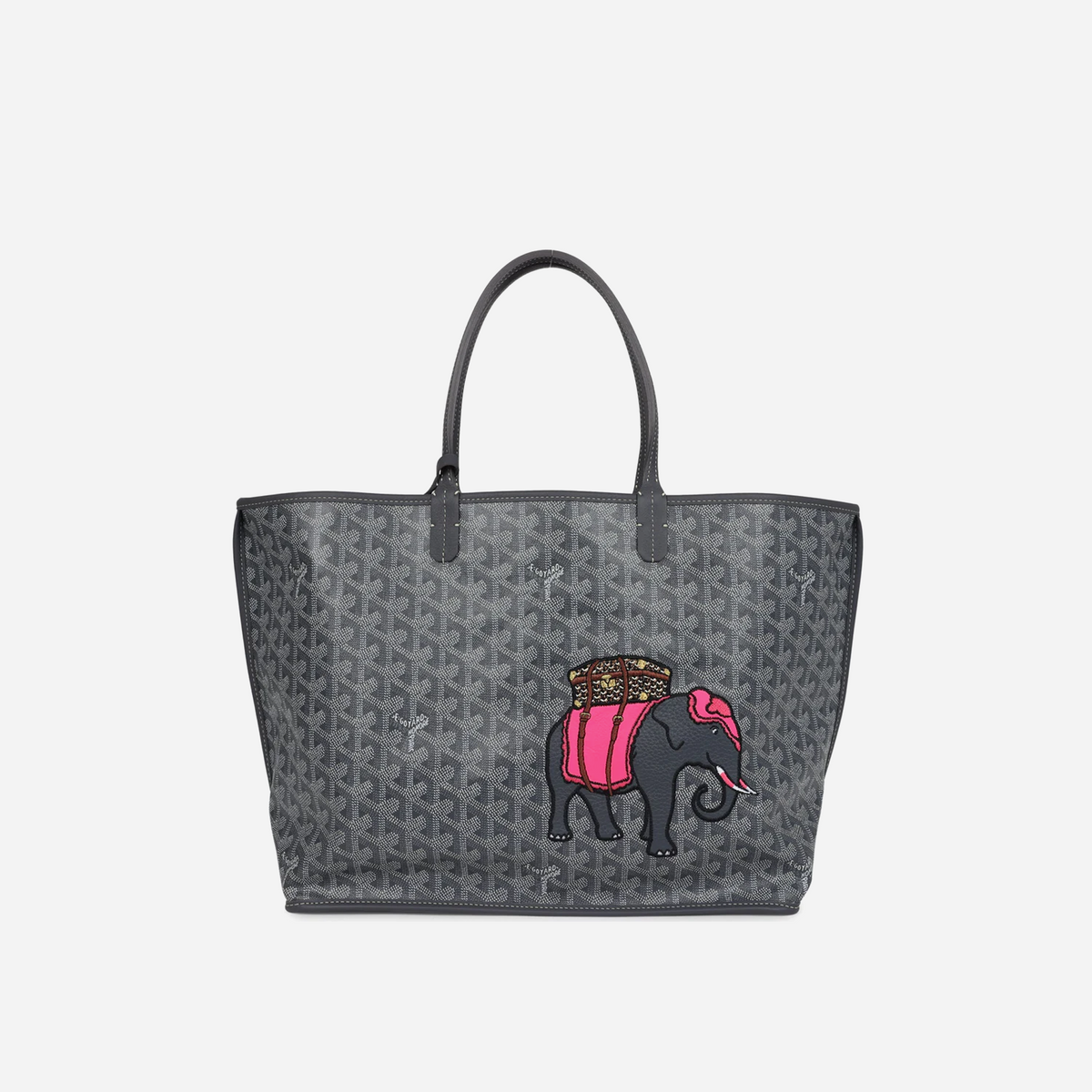 Goyard Goyardine Grey Anjou PM Embroidered Elephant Tote Palladium Hardware