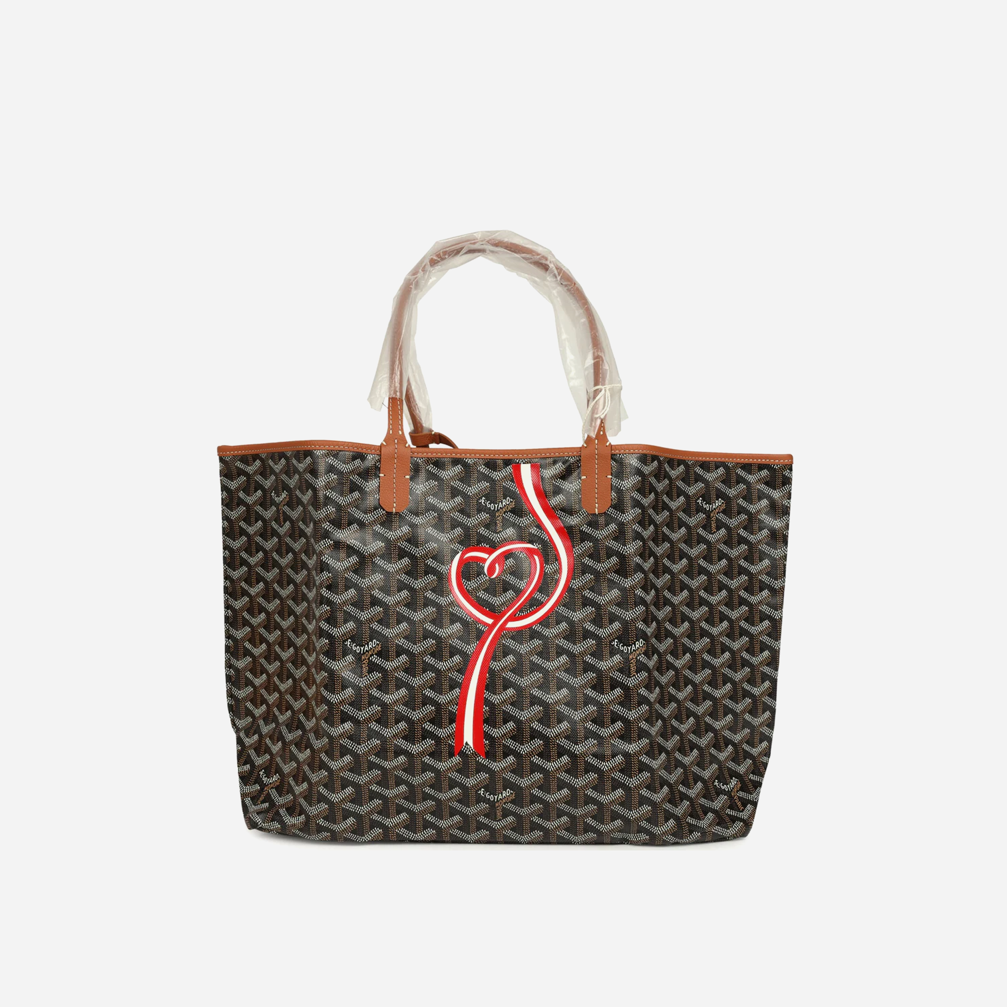 Goyard Goyardine Canvas Black and Brown Hand-Painted Coeur Ruban Saint Louis PM Tote Palladium Hardware