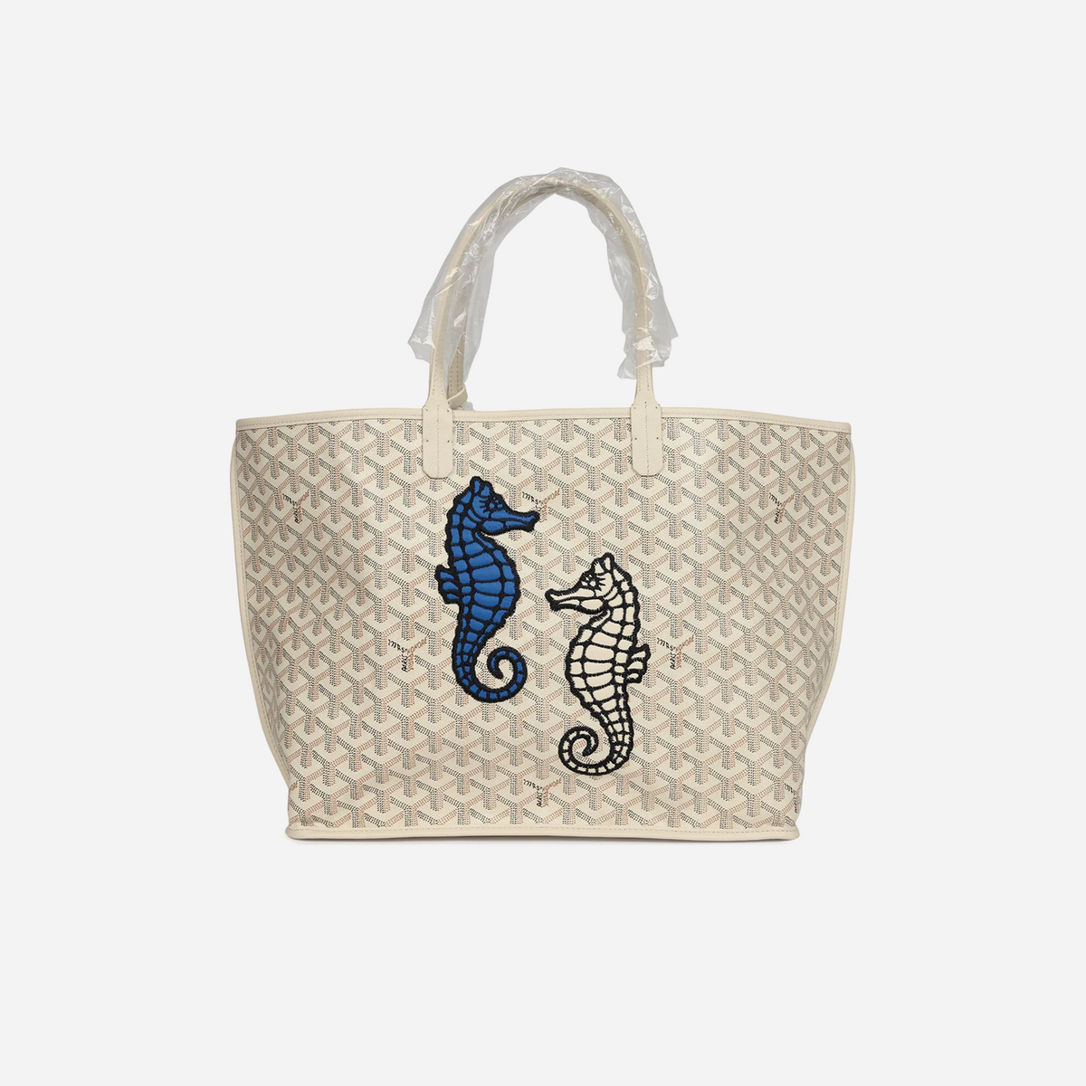 Goyard Goyardine Sand Anjou PM Embroidered Seahorse Bag Palladium Hardware