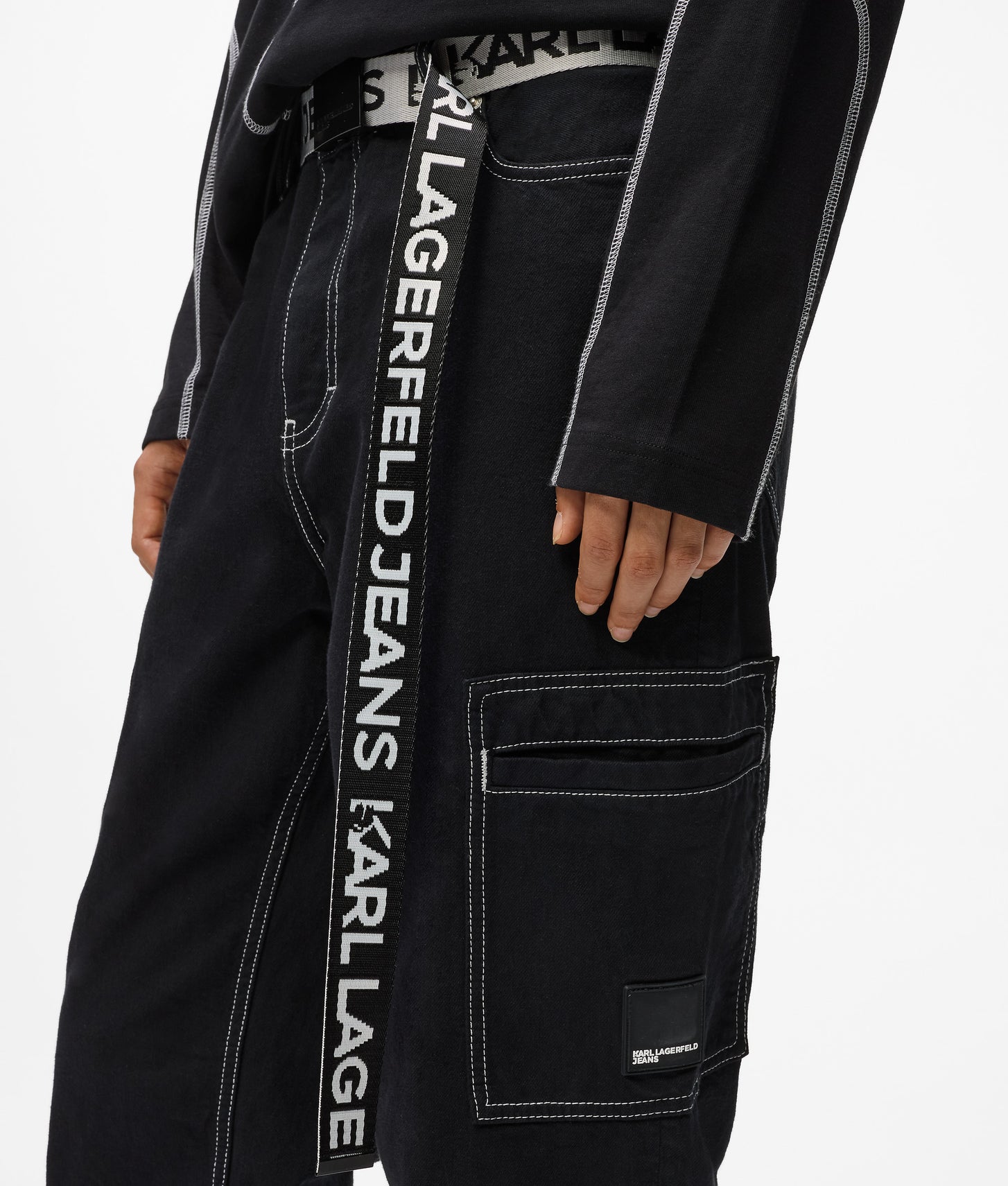 Karl Lagerfeld Contrast Stitch Cargo Pants Black