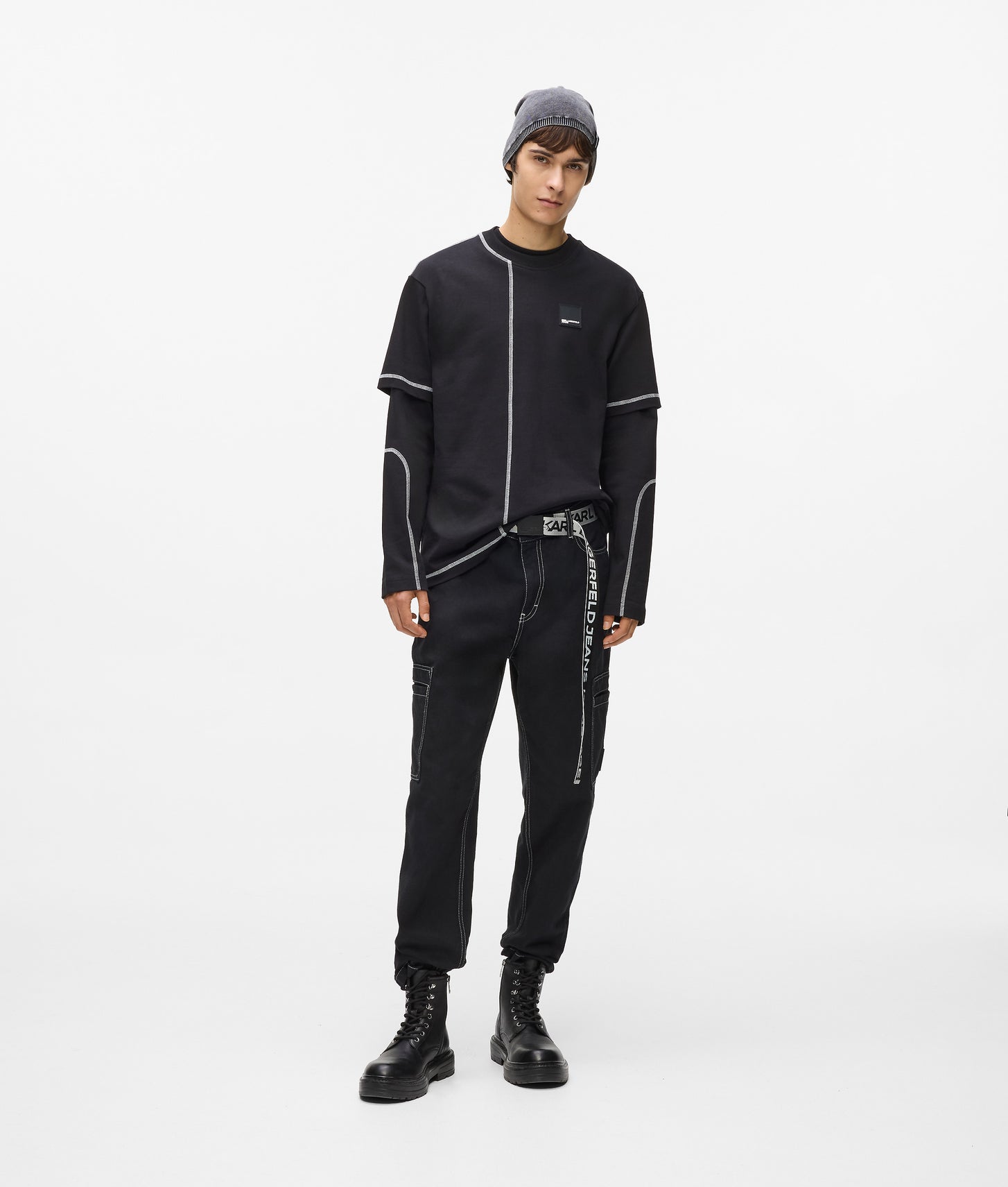 Karl Lagerfeld Contrast Stitch Cargo Pants Black