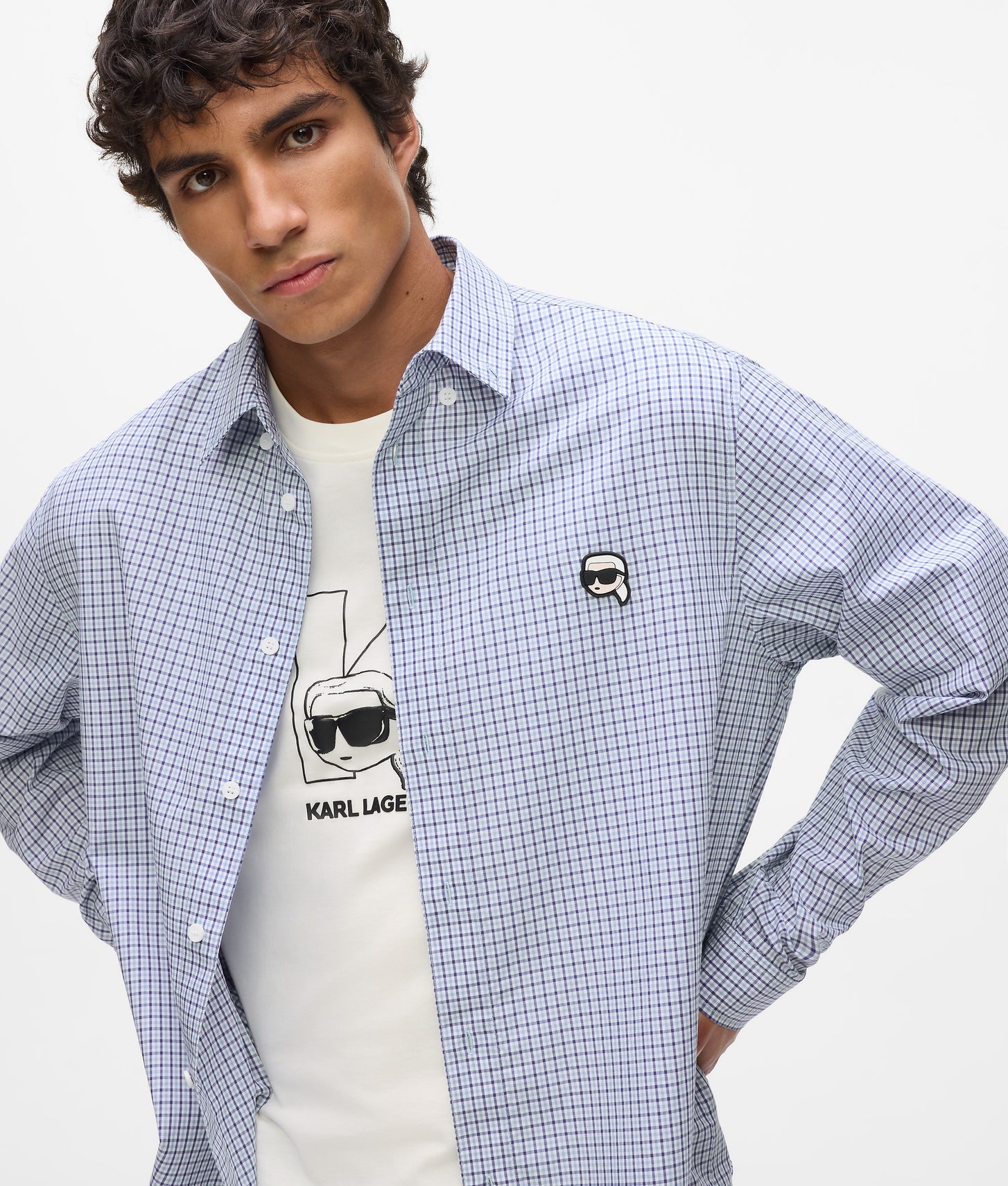 Karl Lagerfeld Ikon Checked Shirt Blue