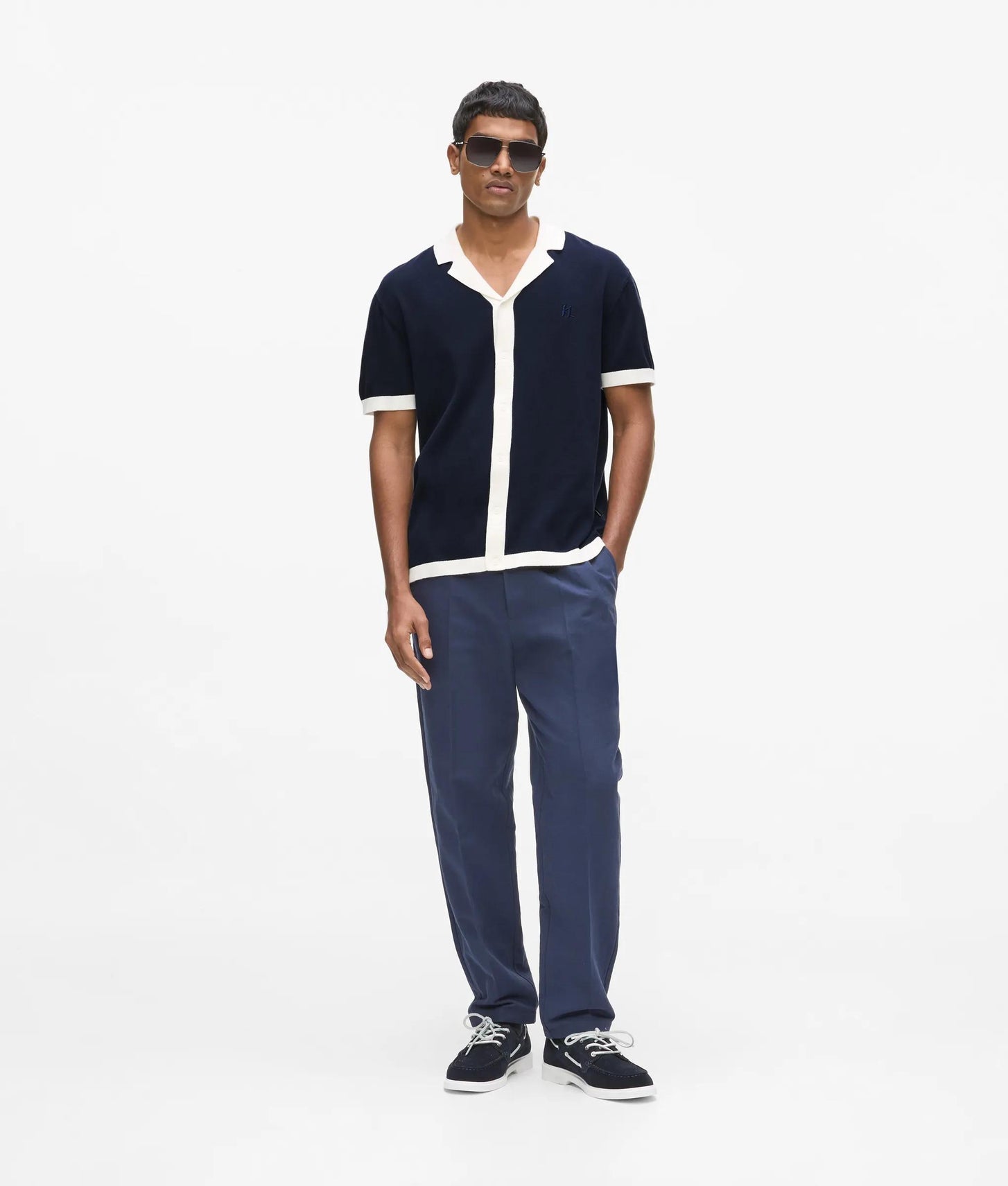 Karl Lagerfeld Monogram Knitted Polo Shirt Peacoat