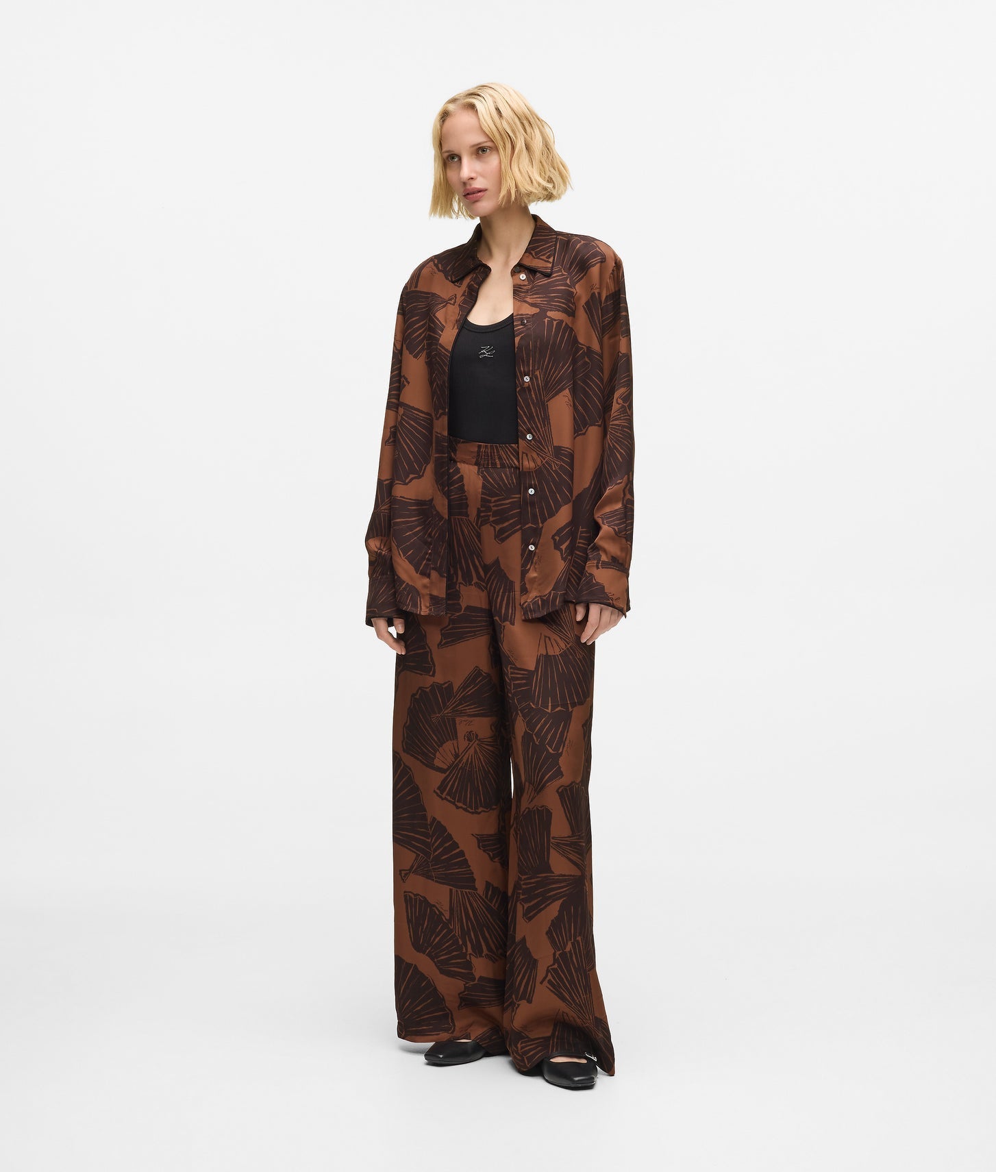 Karl Lagerfeld Fan Print Shirt Graphic Fan Friar Brown