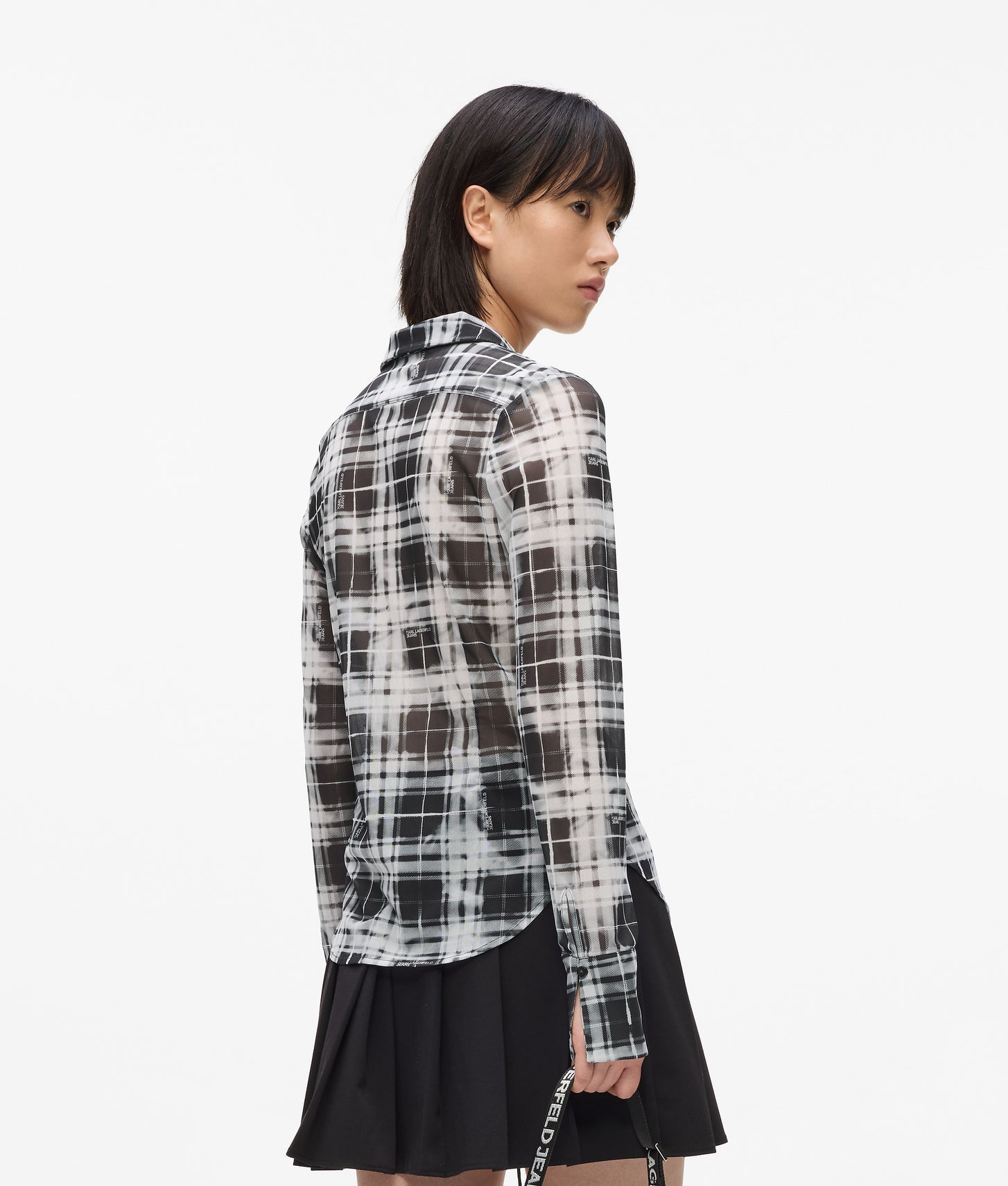 Karl Lagerfeld Checked Mesh Shirt Bleached Check Black All Over Print