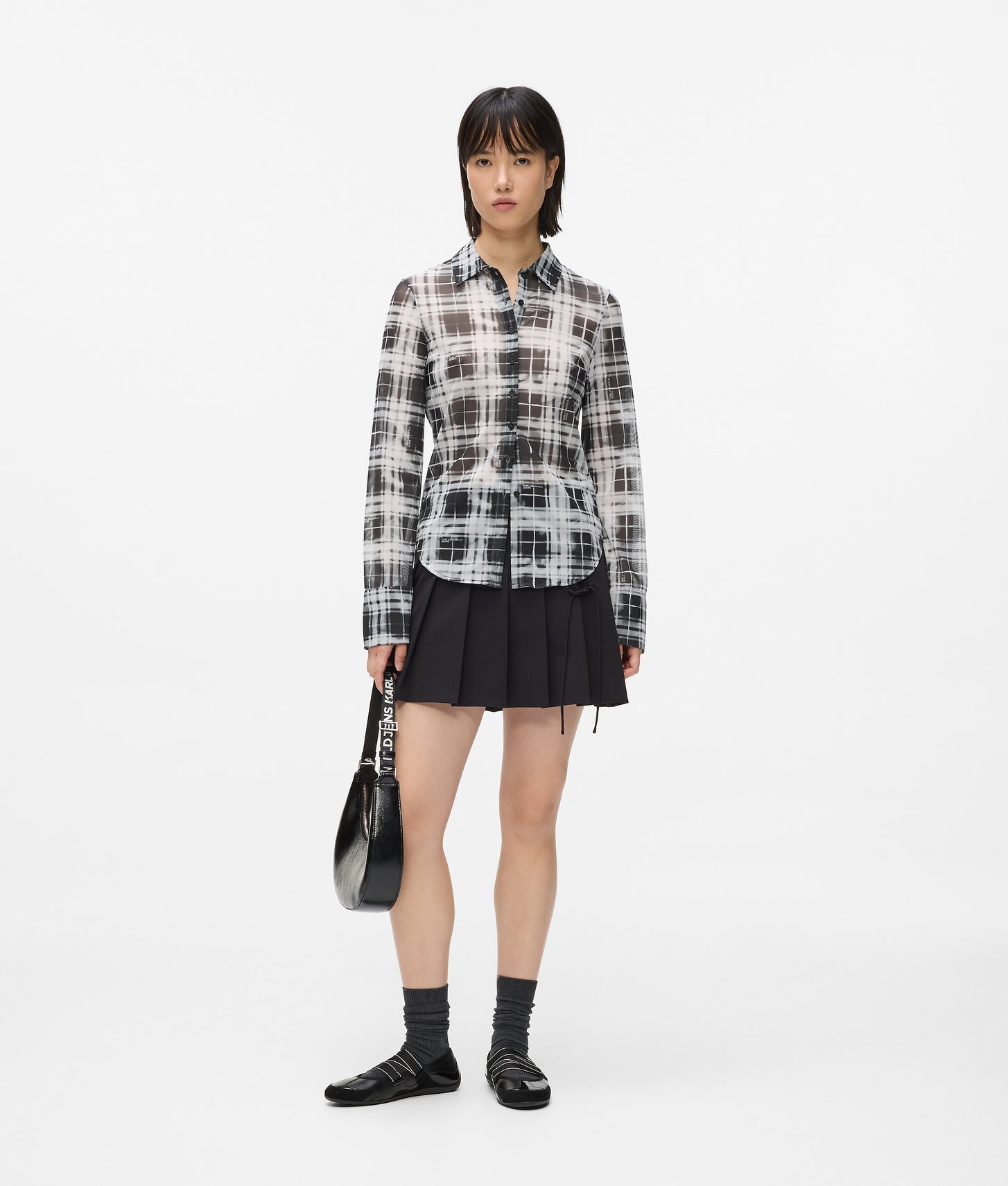 Karl Lagerfeld Checked Mesh Shirt Bleached Check Black All Over Print