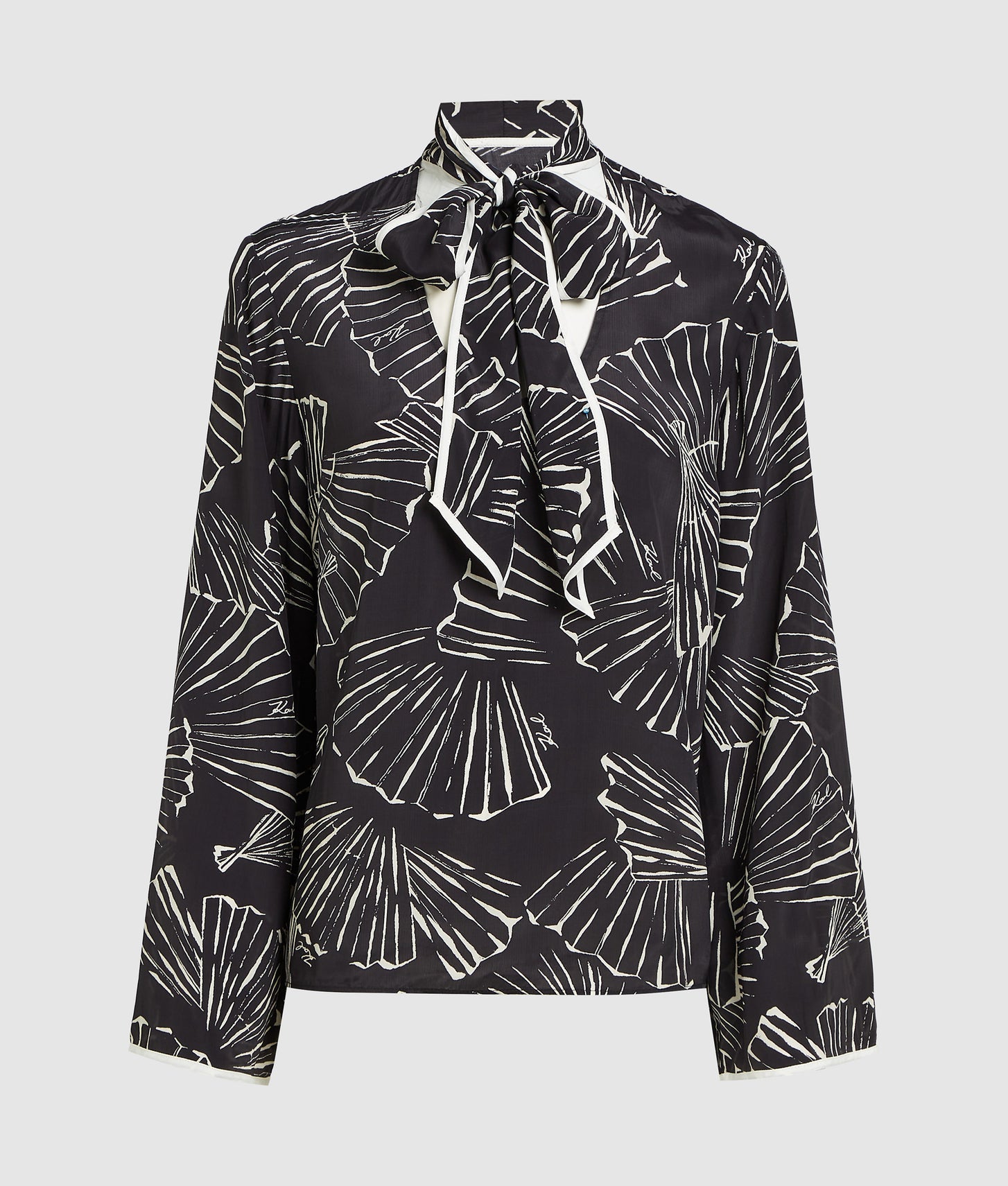 Karl Lagerfeld Fan Print Scarf Top Linear Fan Black