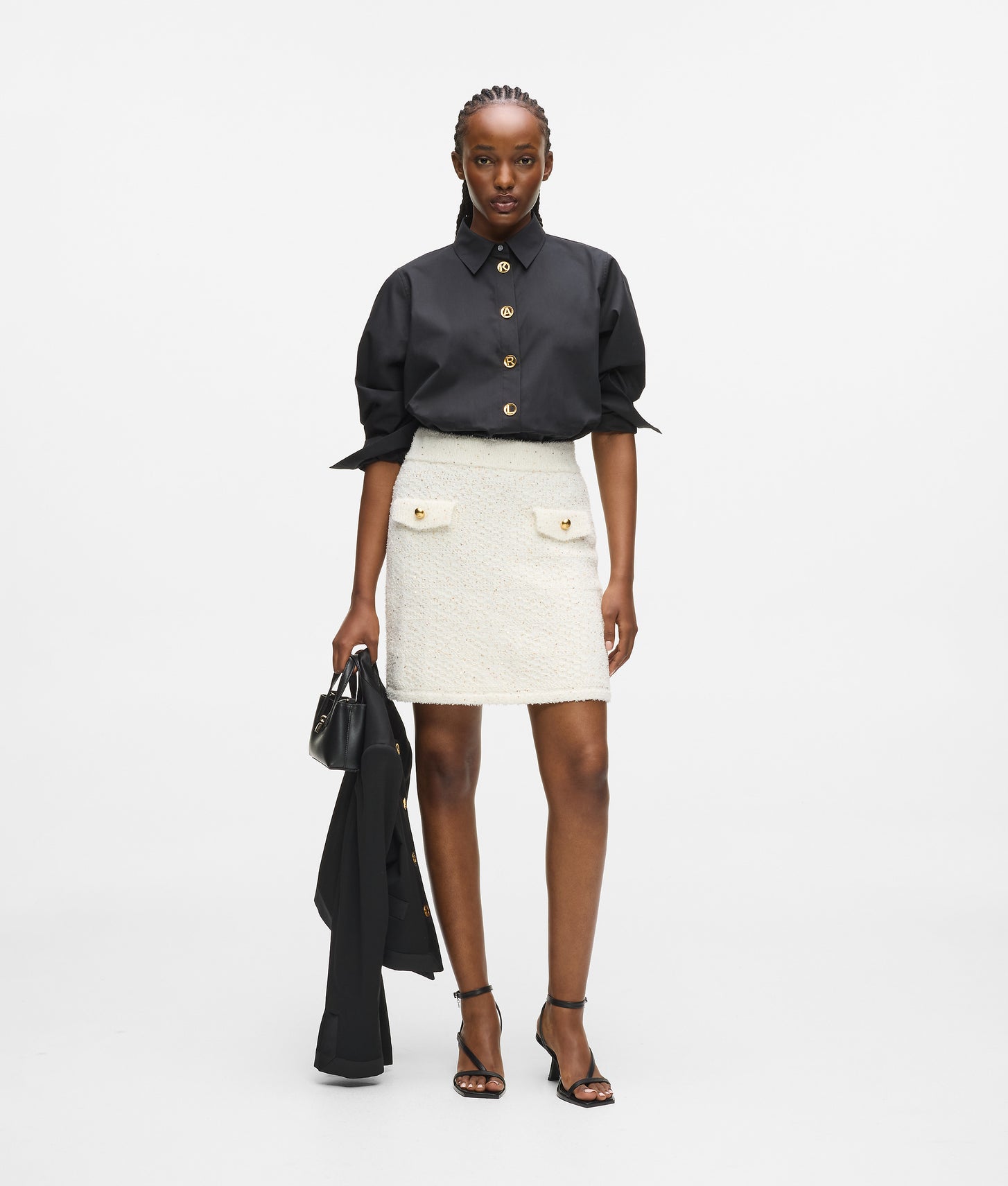 Karl Lagerfeld Bouclé Knit Skirt Cannoli Cream