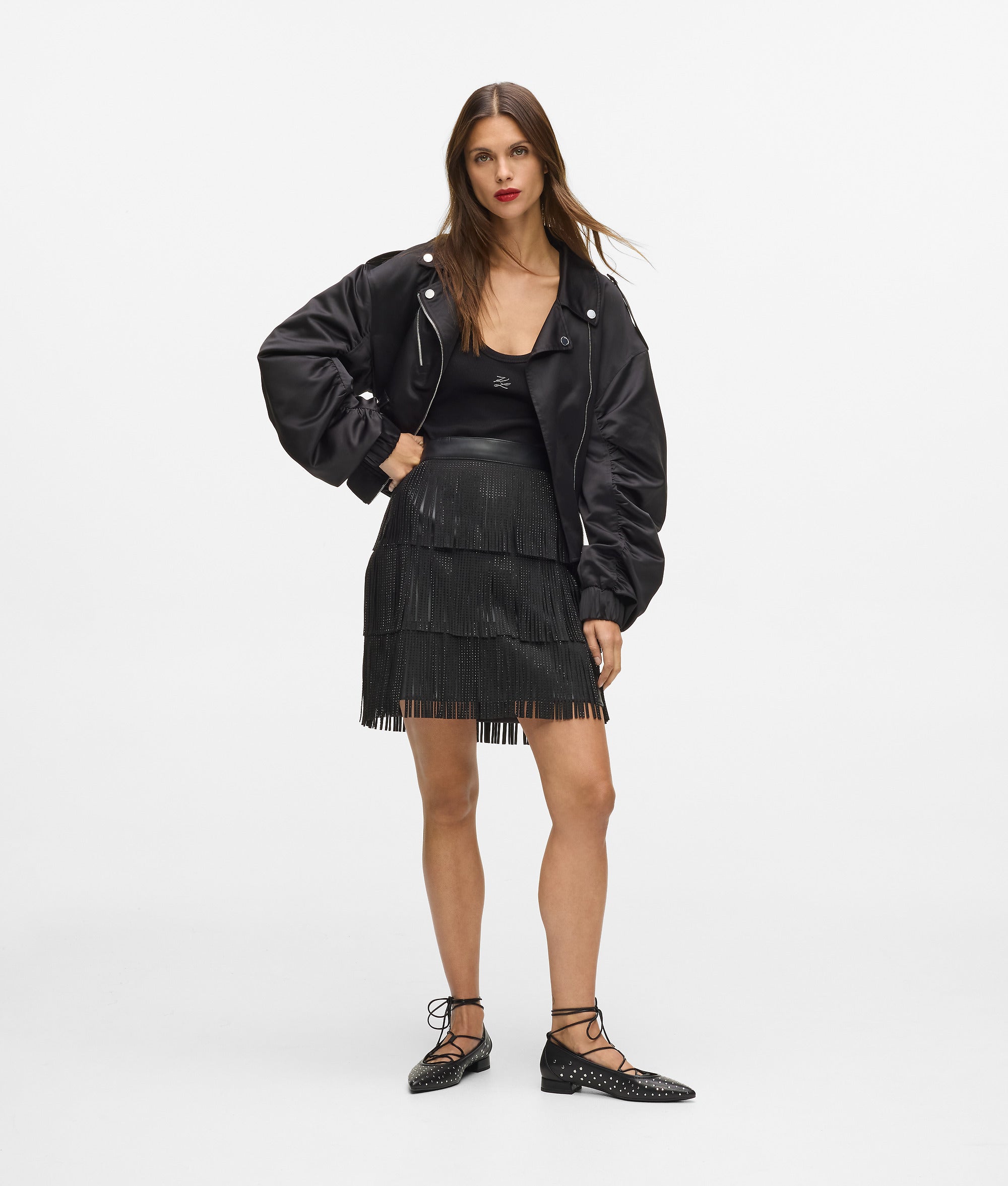 Karl Lagerfeld Fringed Mini Skirt Black