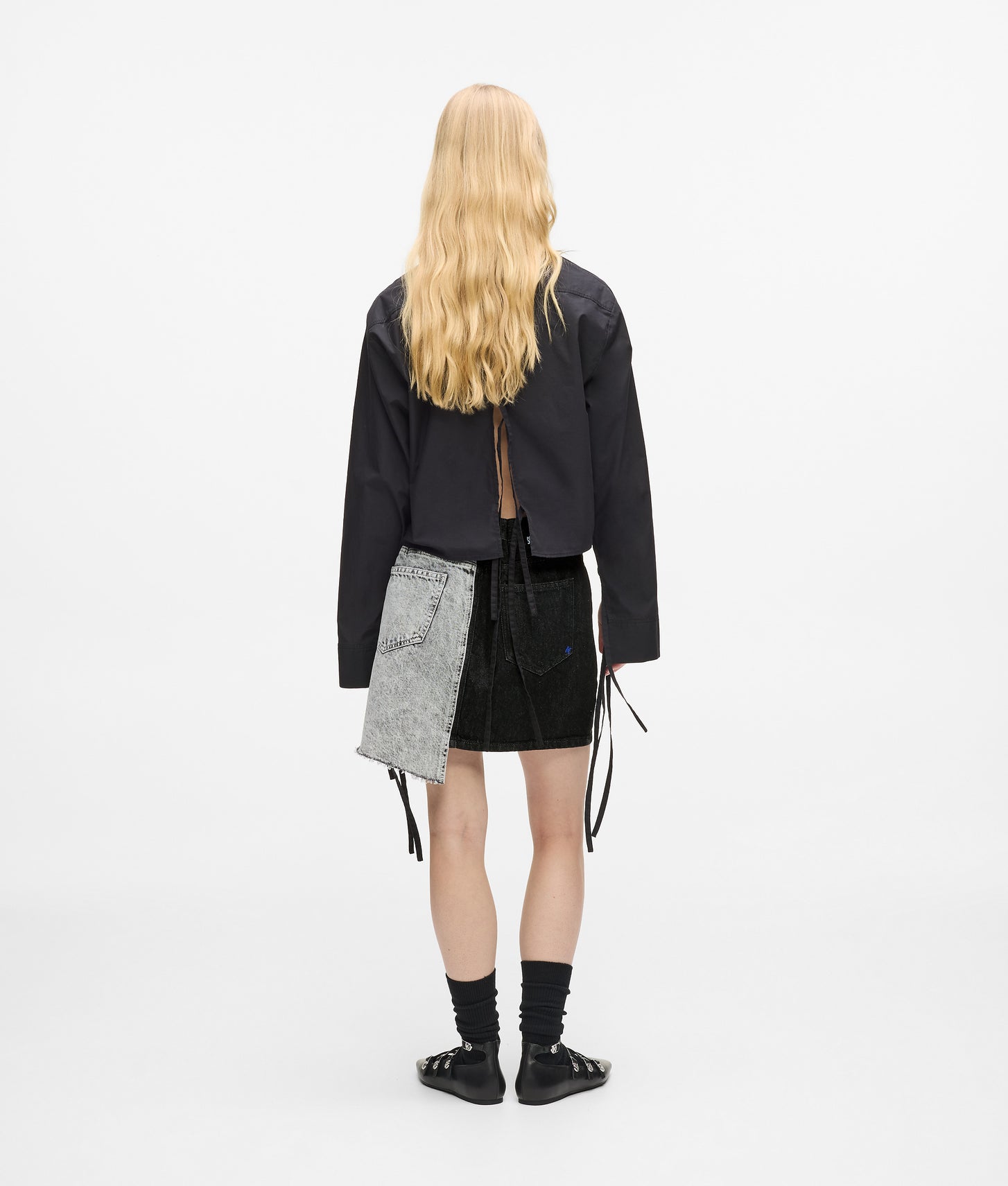 Karl Lagerfeld Two-Tone Denim Mini Skirt Washed Black Blocked