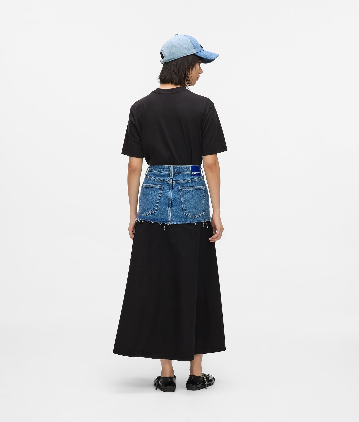 Karl Lagerfeld Denim Panel Maxi Skirt Washed Blue-Black