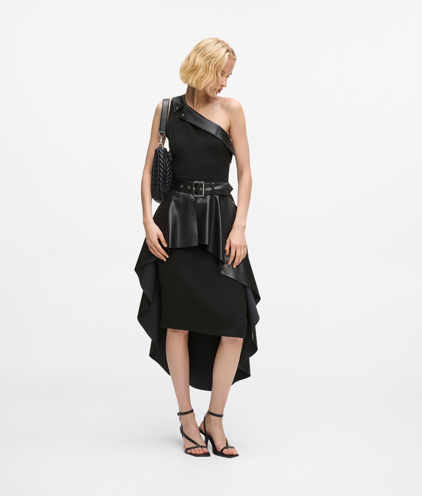 Karl Lagerfeld One-Shoulder Biker Dress Black