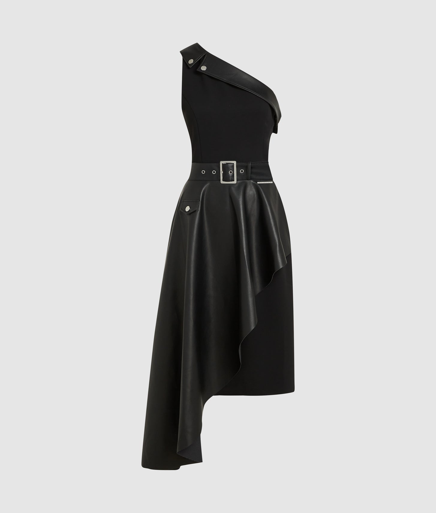 Karl Lagerfeld One-Shoulder Biker Dress Black