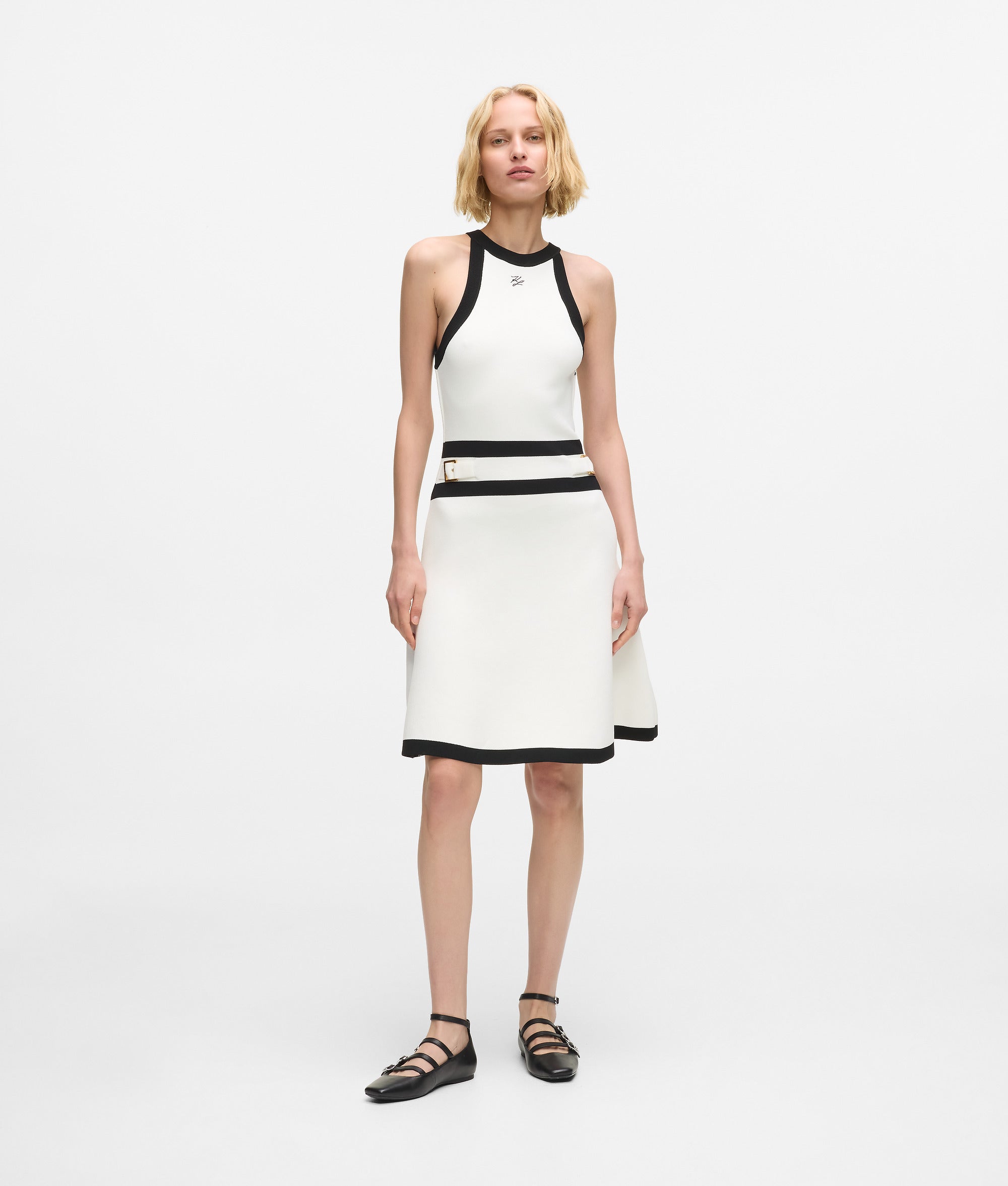 Karl Lagerfeld Karl Dna Belted Knit Dress White/Black