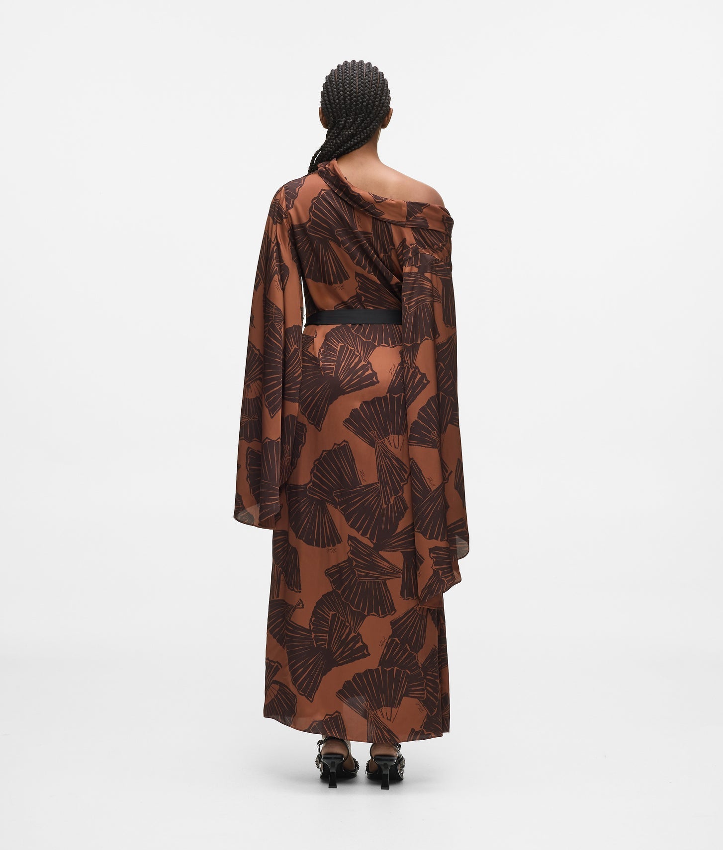 Karl Lagerfeld Fan Print Kaftan Dress Graphic Fan Friar Brown