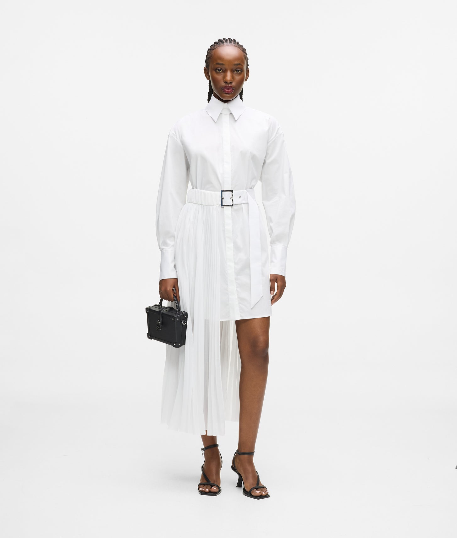 Karl Lagerfeld Pleated Panel Shirt Dress White