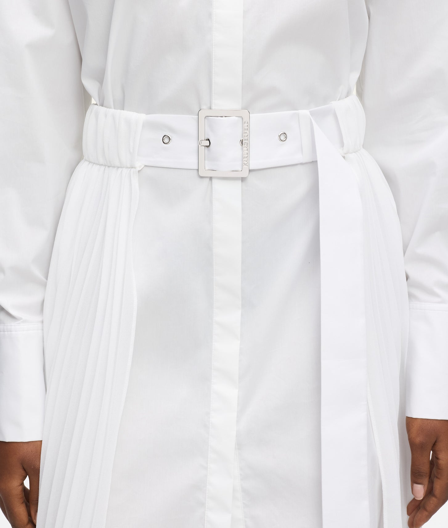 Karl Lagerfeld Pleated Panel Shirt Dress White