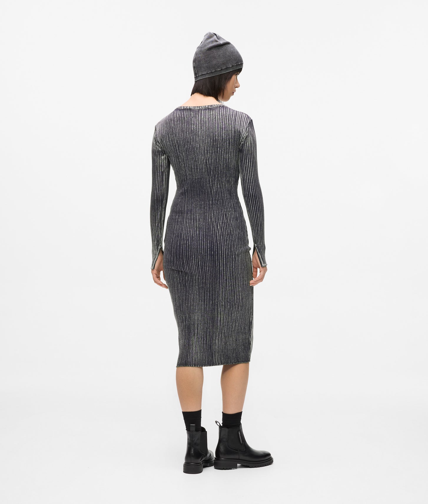 Karl Lagerfeld Ribbed Long-Sleeved Dress Washed Black