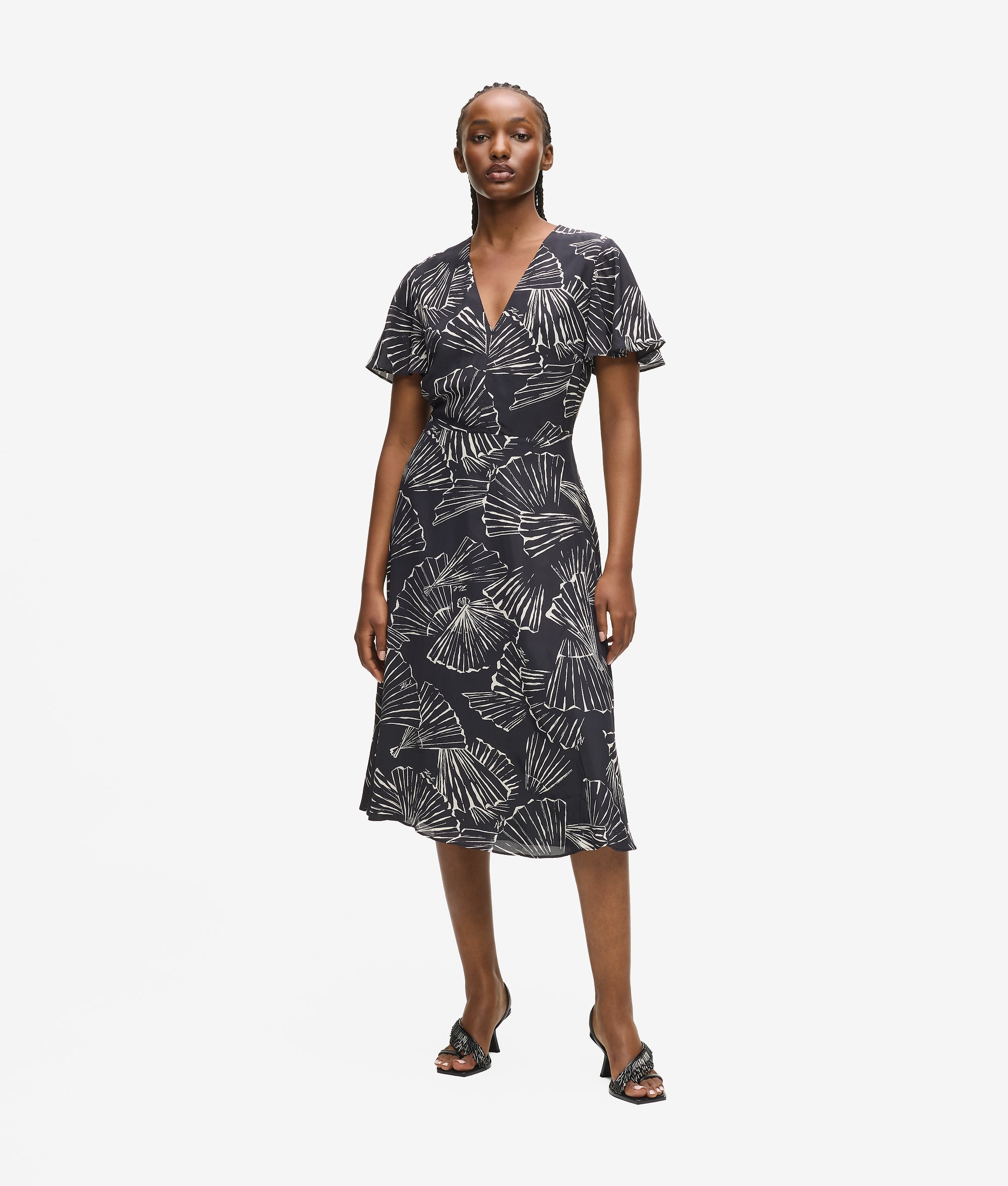 Karl Lagerfeld Fan Print V-Neck Dress Linear Fan Black