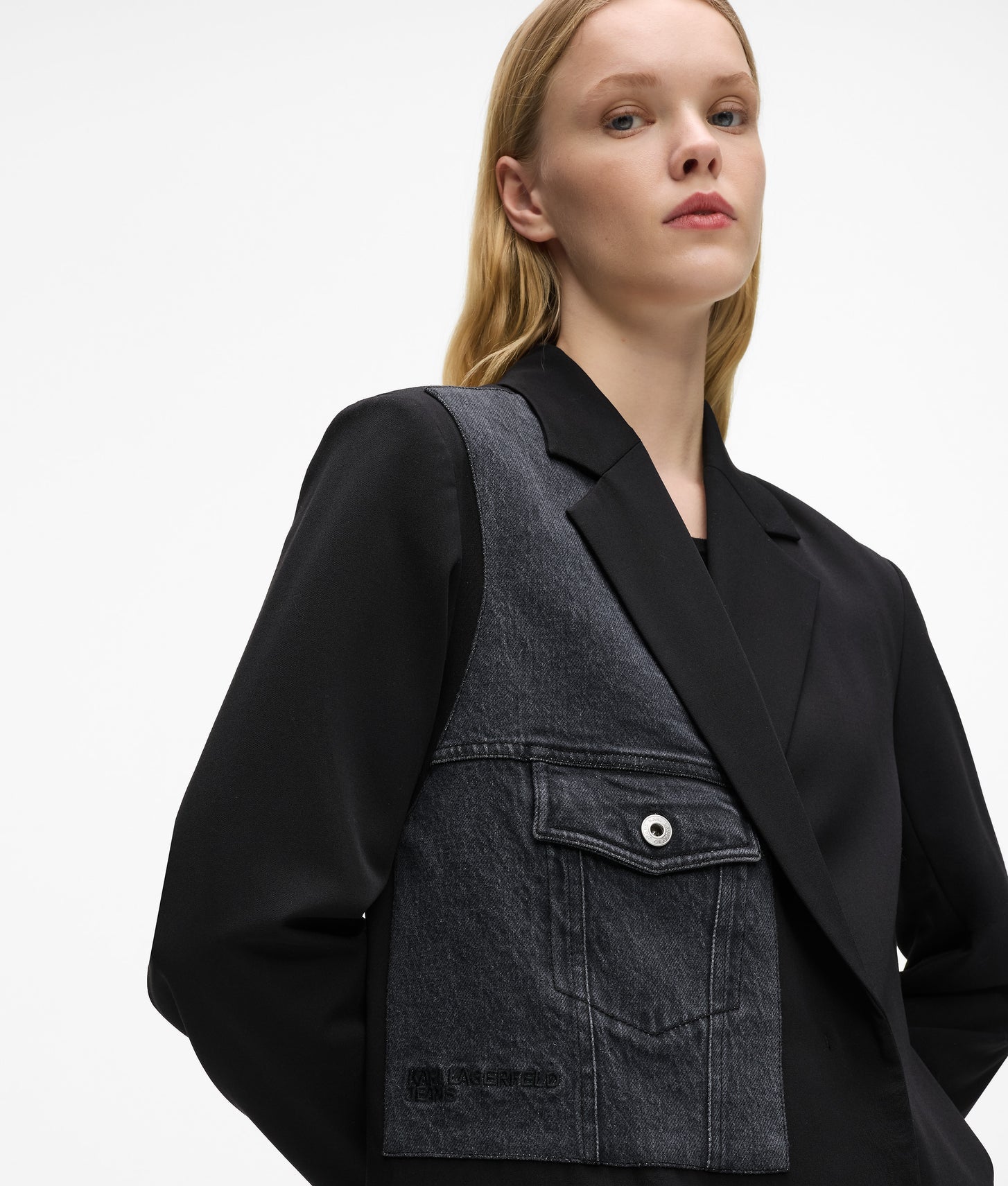Karl Lagerfeld Denim Panel Blazer Washed Black-Black