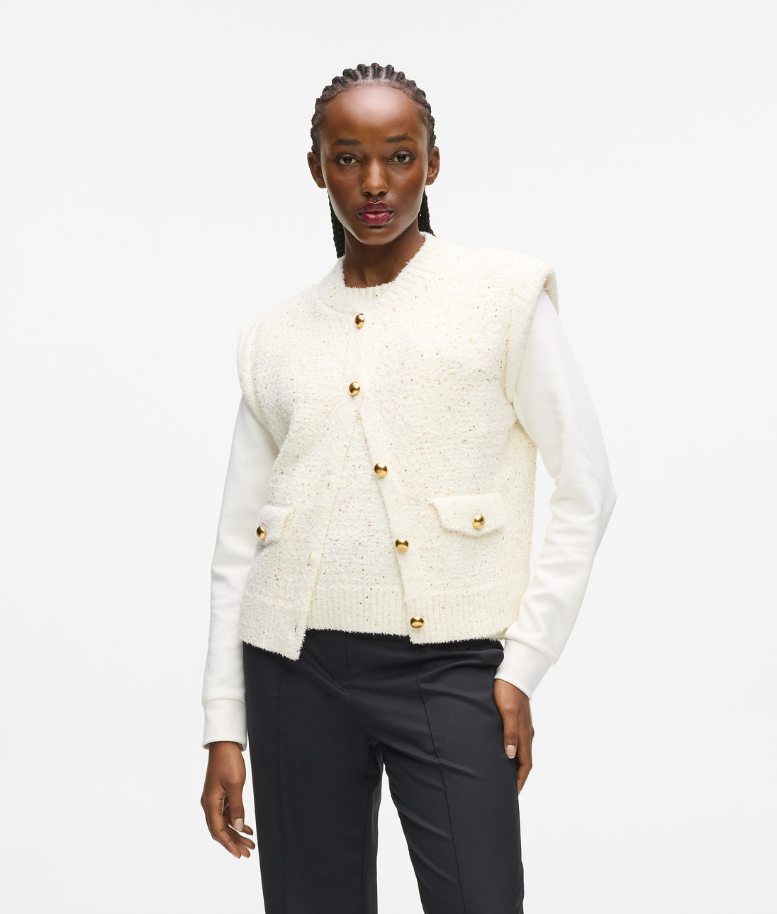 Karl Lagerfeld Bouclé Knit Skirt Cannoli Cream