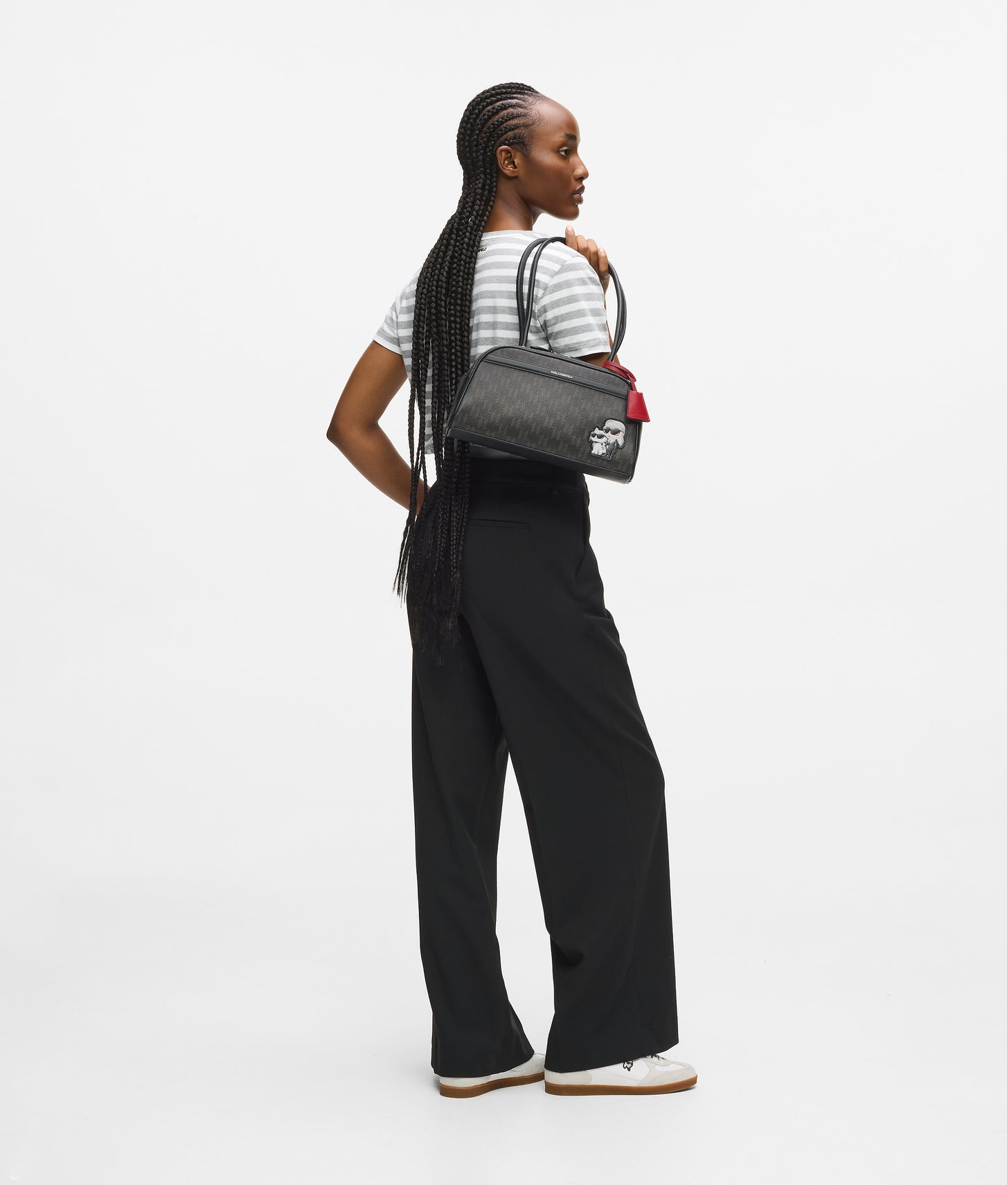 KarlLagerfeld Ikon Monogram Bowling Bag Brown-Monogram