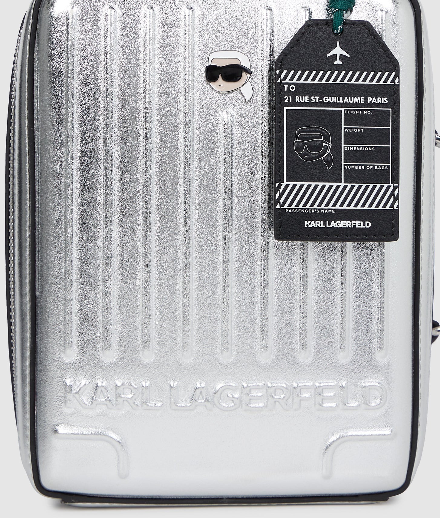 KarlLagerfeld Ikon Suitcase Crossbody Bag Silver