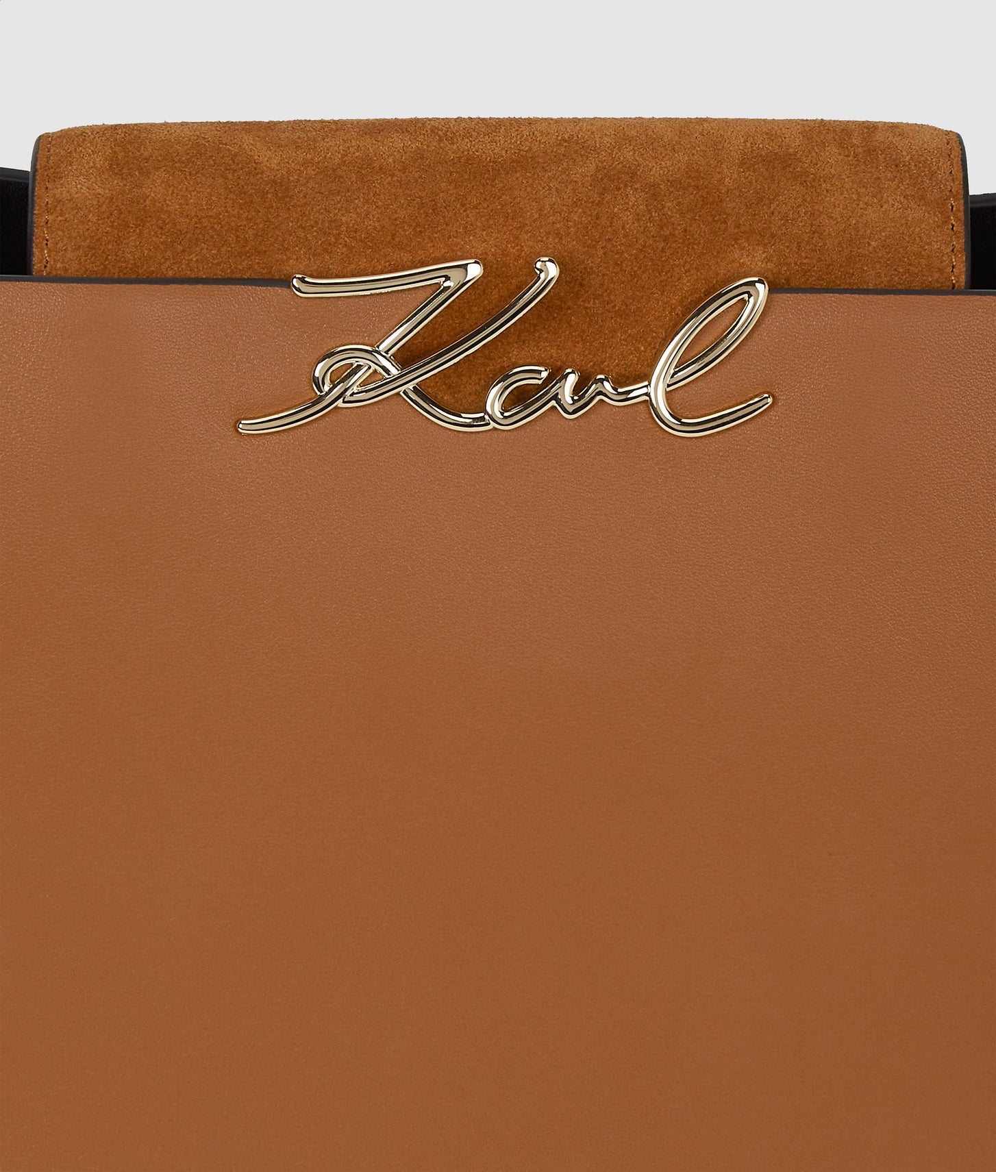 KarlLagerfeld Ksignature Suede Top Handle Bag Dark Tan