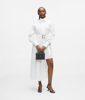 Karl Lagerfeld Pleated Panel Shirt Dress White