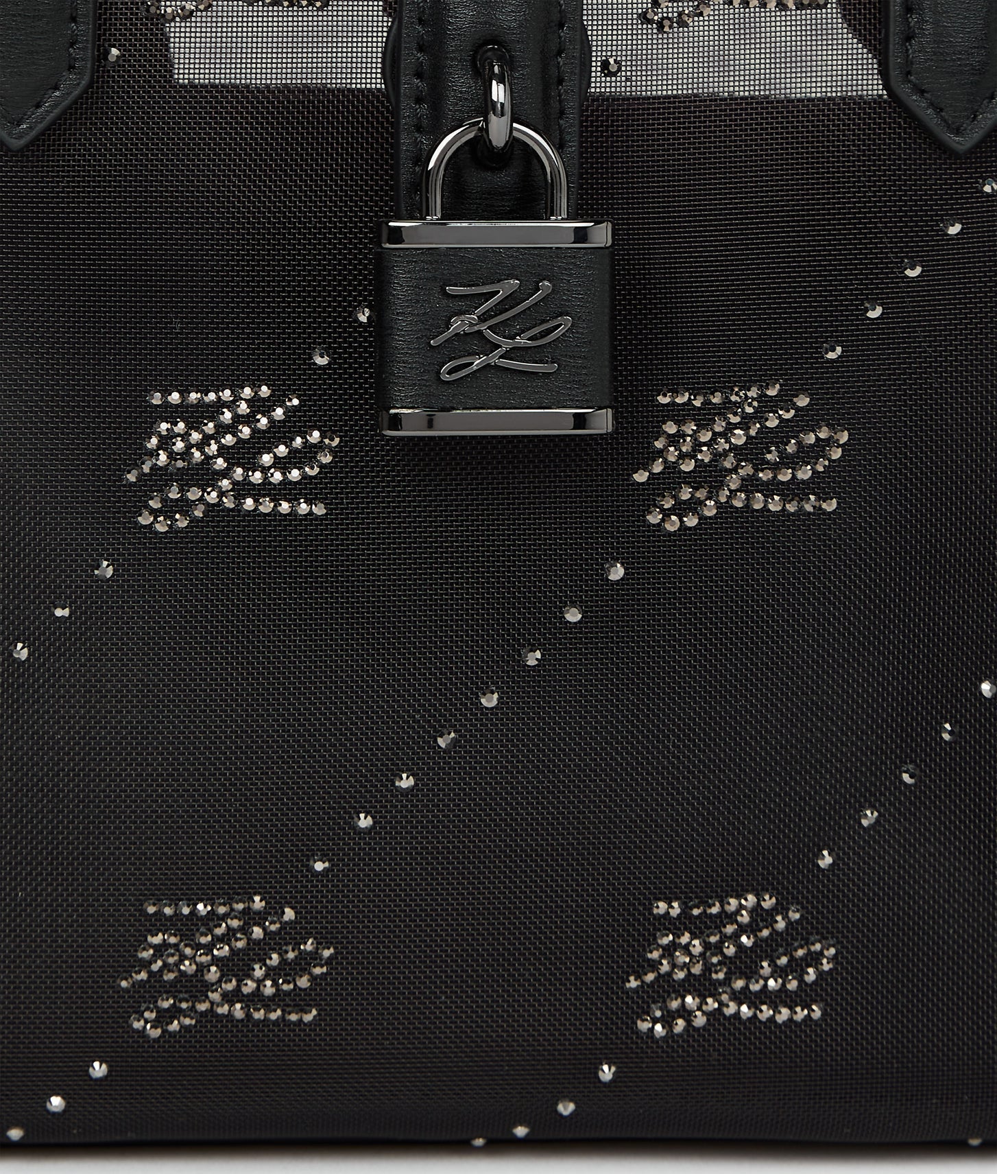 KarlLagerfeld Kautograph Padlock Rhinestone Tote Bag Black Embellishment