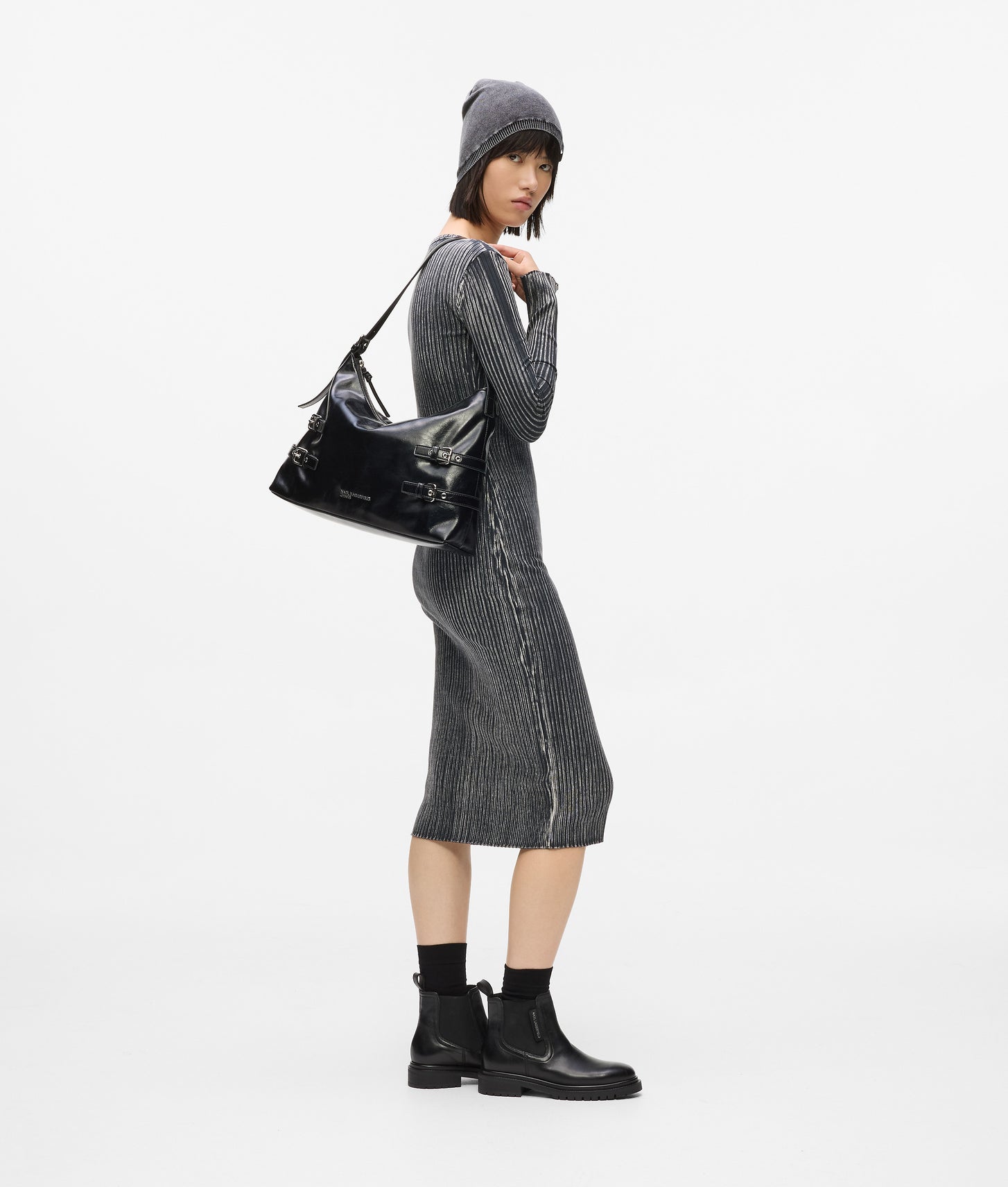 KarlLagerfeld Large Buckle Shoulder Bag Black