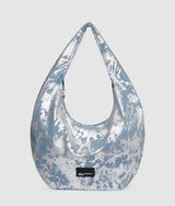 KarlLagerfeld Large High-Shine Denim Hobo Bag Silver Coated Denim