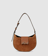 KarlLagerfeld Ksignature Suede Moon Bag Dark Tan
