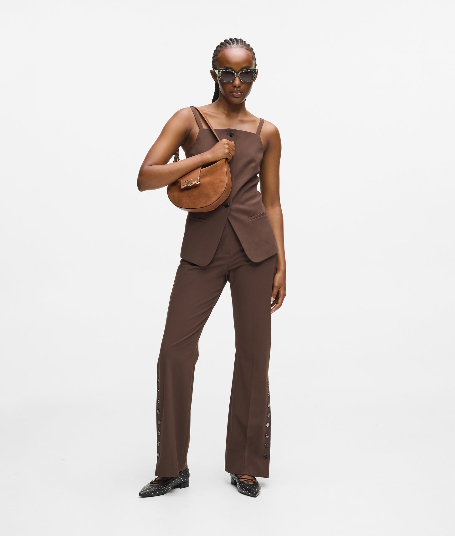 KarlLagerfeld Ksignature Suede Moon Bag Dark Tan