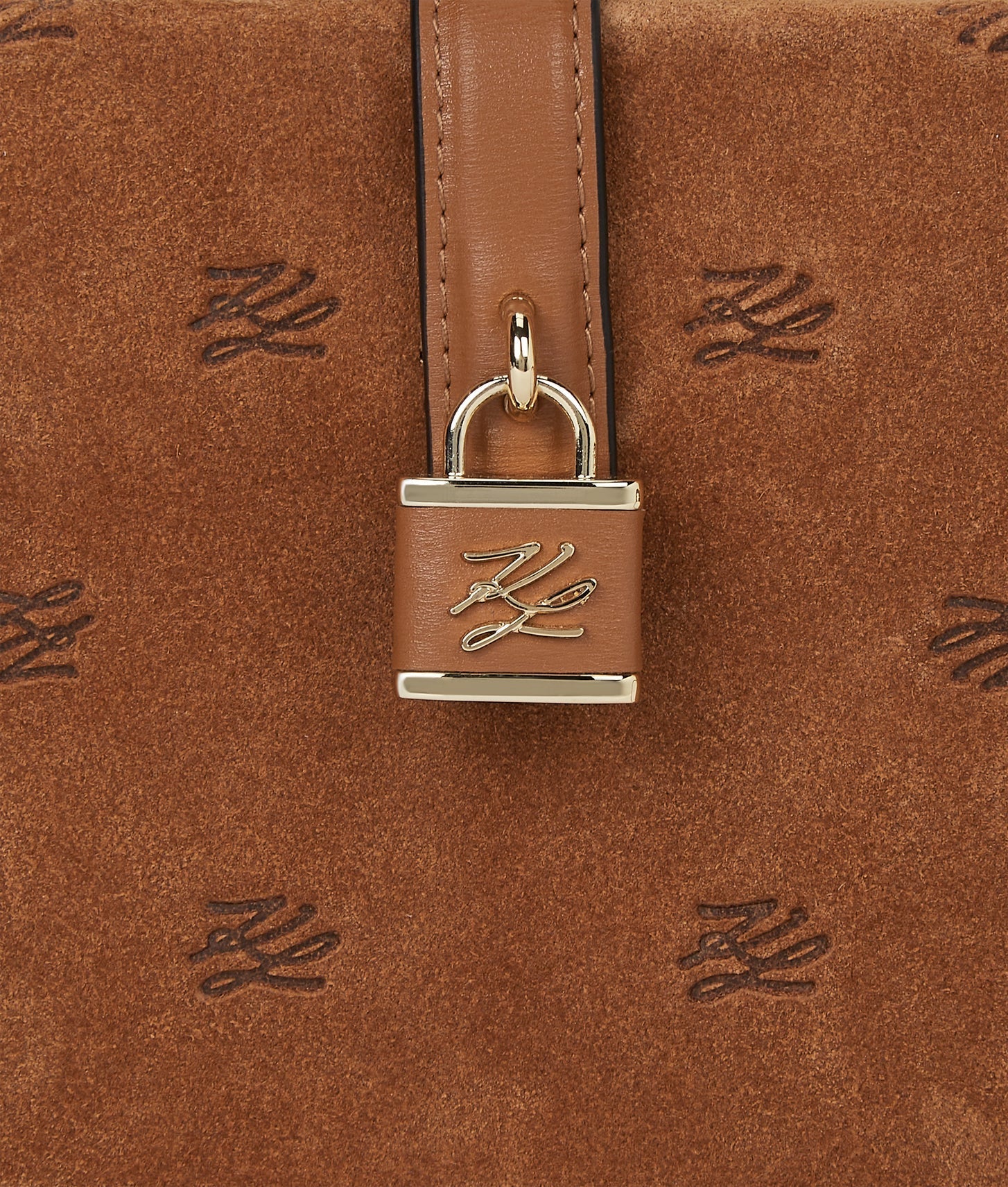KarlLagerfeld Kautograph Padlock Suede Trunk Bag Dark Tan