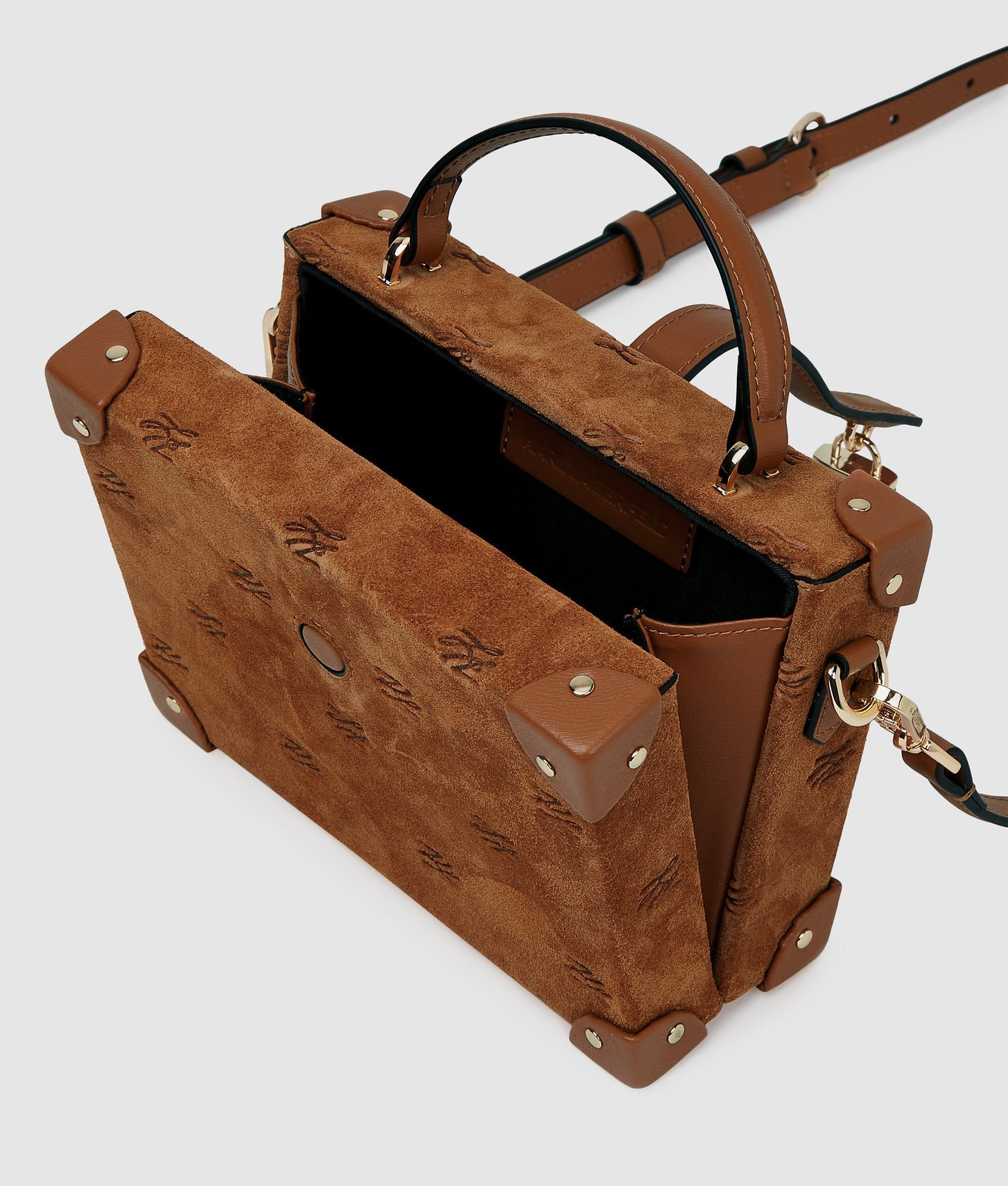 KarlLagerfeld Kautograph Padlock Suede Trunk Bag Dark Tan