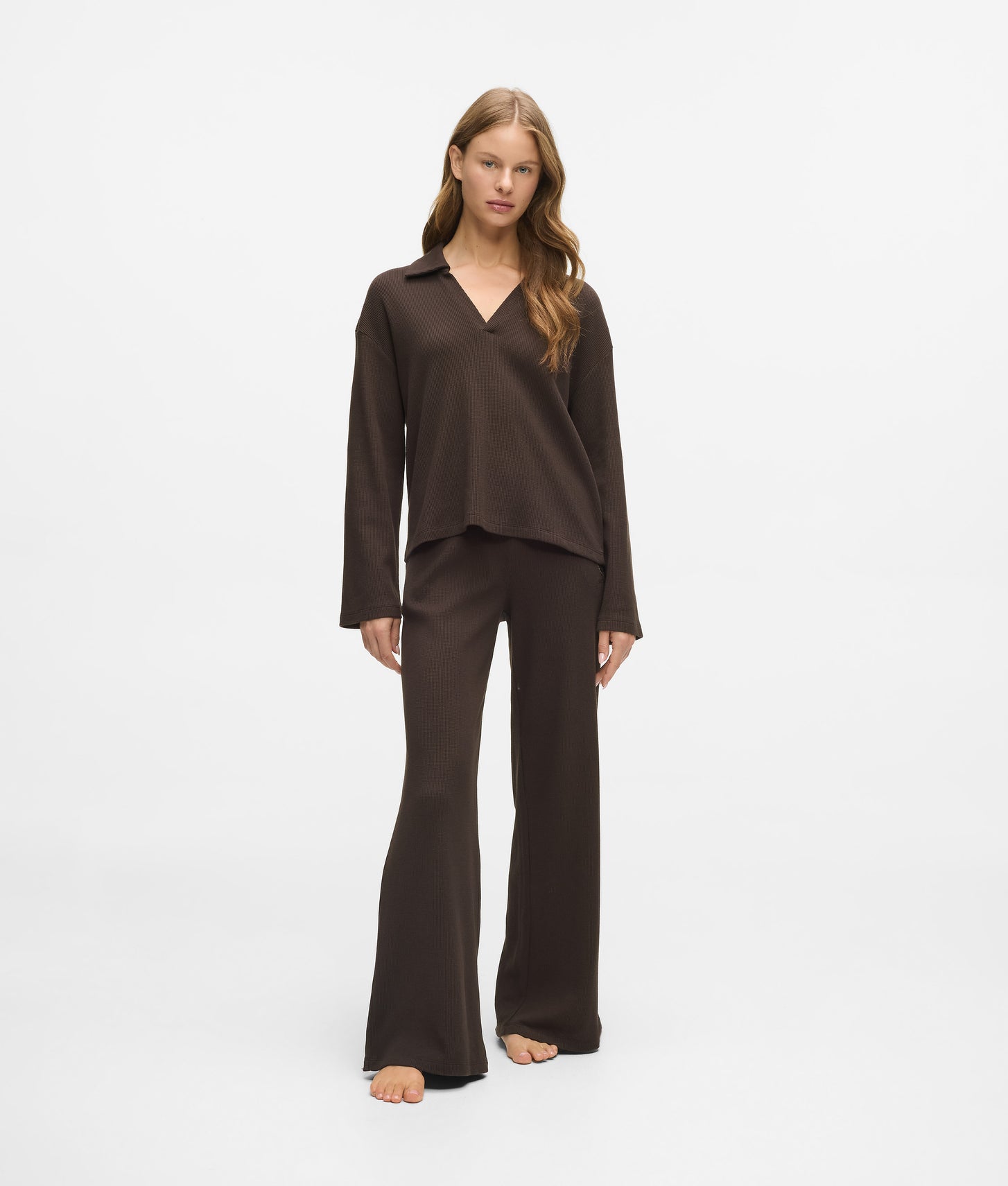 Karl Lagerfeld Waffle Loungewear Polo Shirt Black Coffee